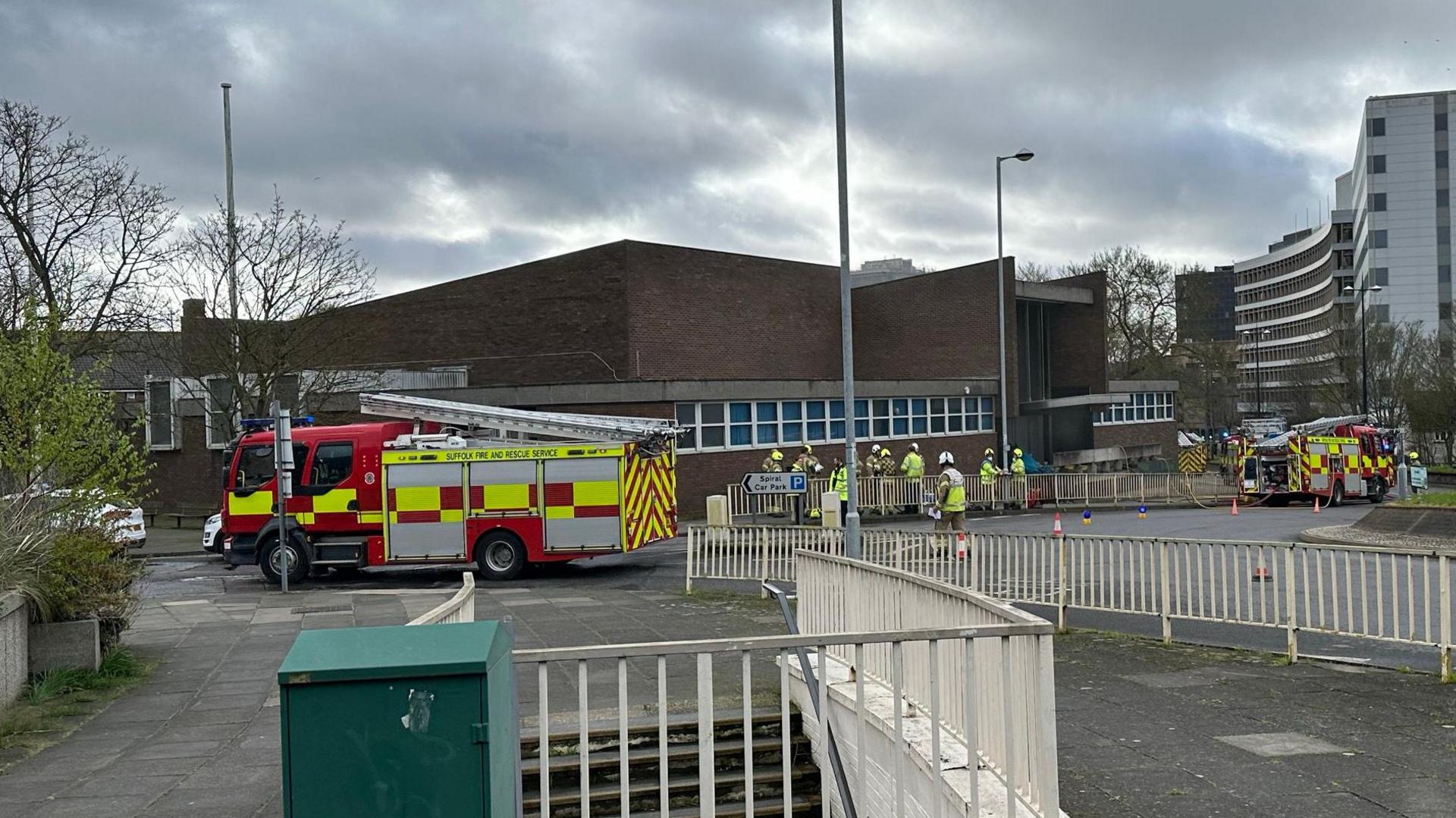 Fire engines outside the old crown court building on Civic Drive, Ipswich