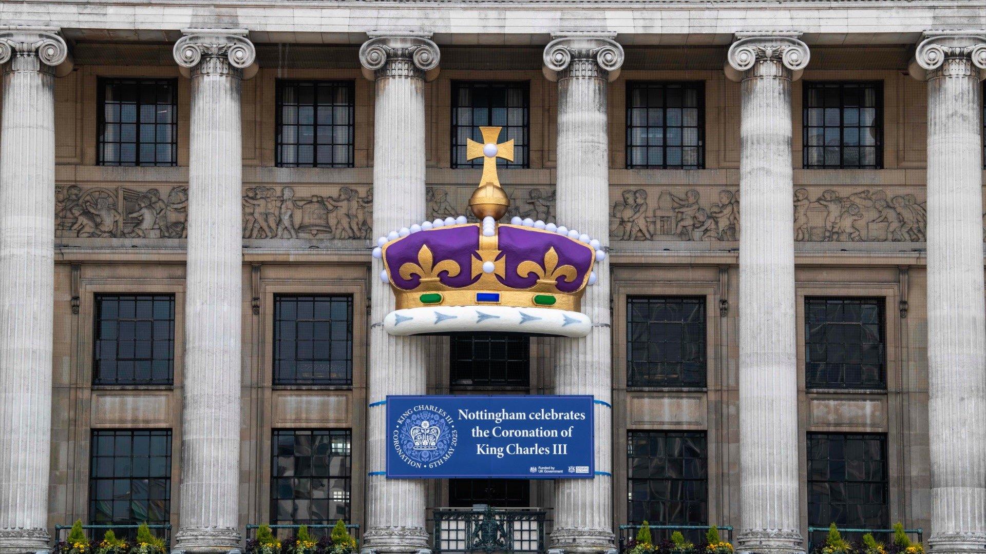 A large crown has been positioned outside the Council House in Nottingham