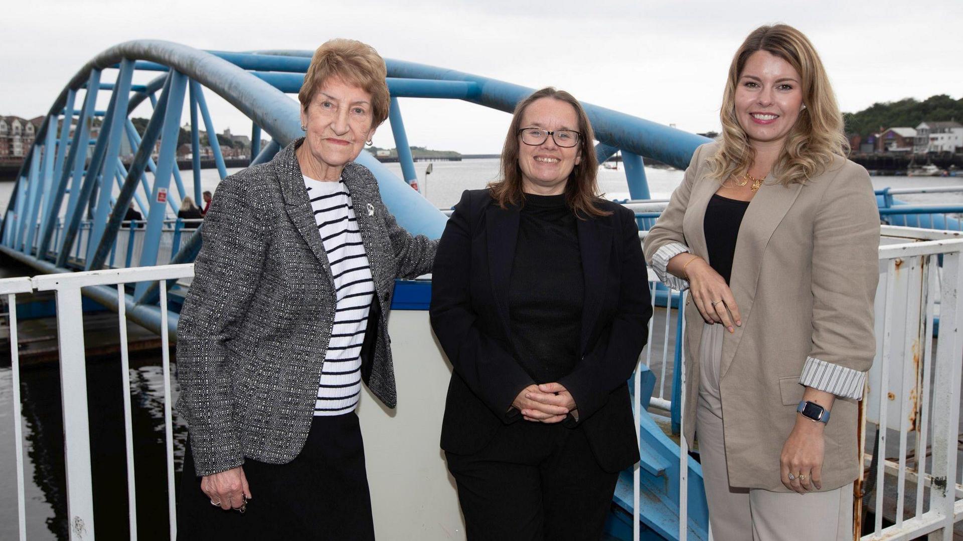 Three women at the jetty of the North Shields ferry 