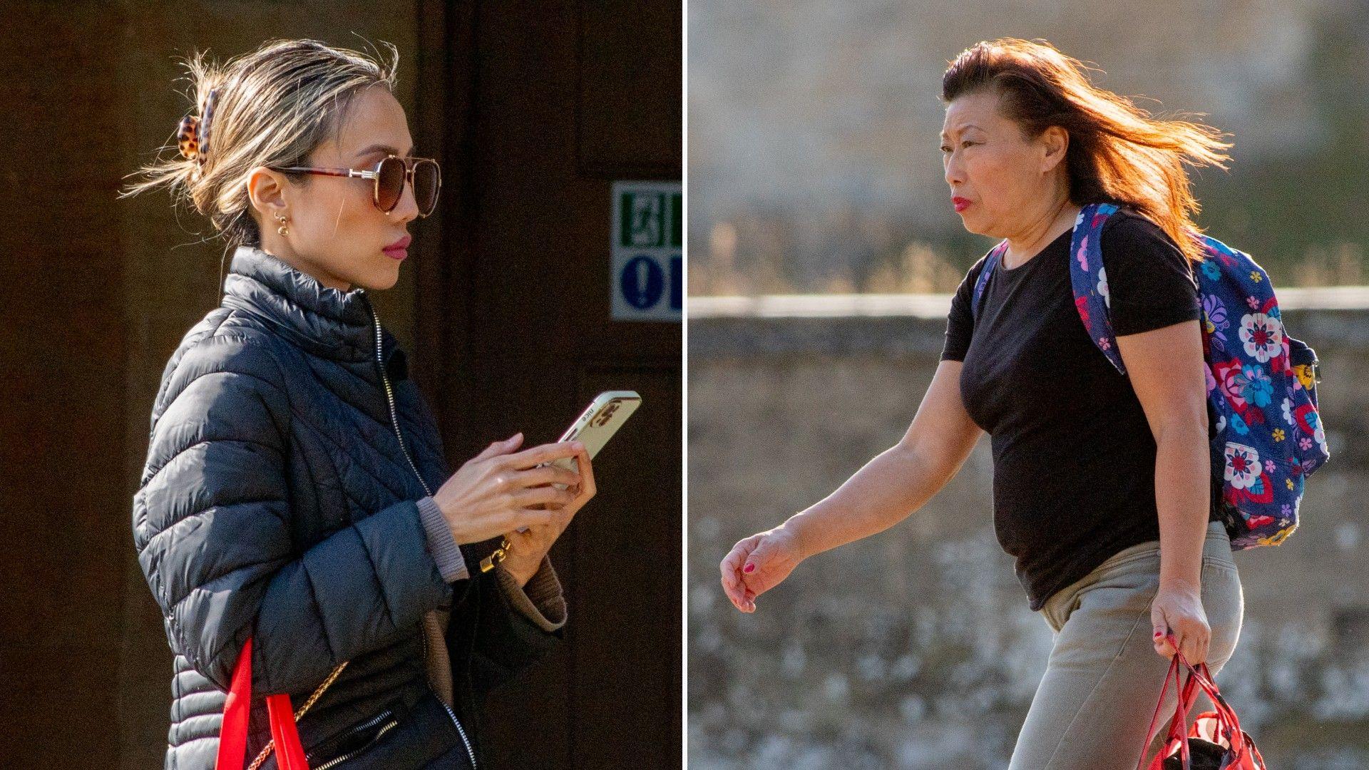 Composite image of Linda Lu (left) and Susan Chen (right). Lu is wearing sunglasses and a padded jacket and is looking at a phone. Chen is wearing a black t-shirt and has a brightly-coloured over her shoulder.