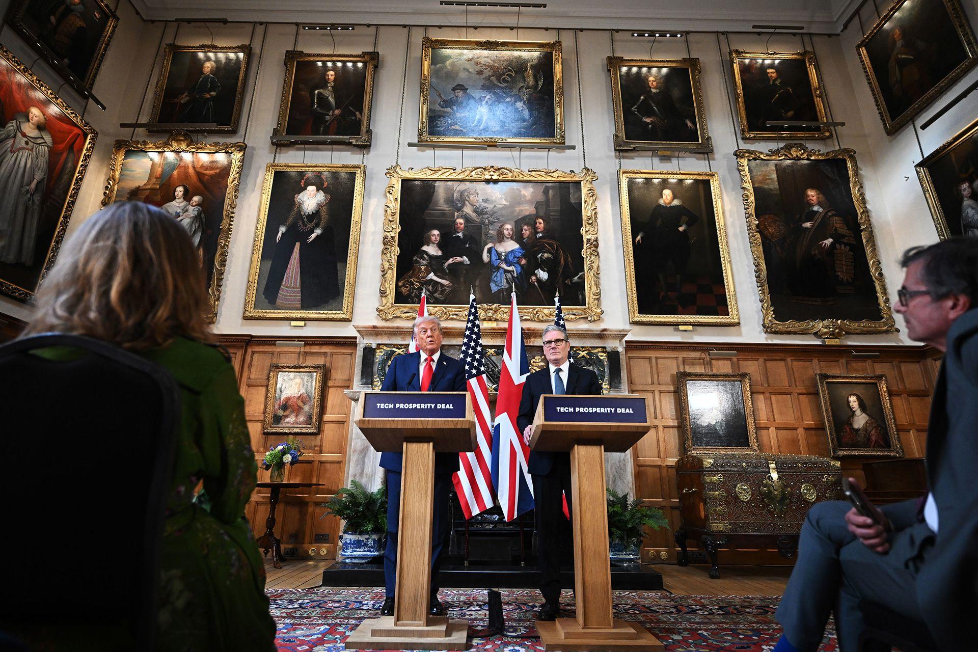 prime Minister Sir Keir Starmer and US President Donald Trump during a press conference at Chequers, near Aylesbury in Buckinghamshire, on day two of the president's second state visit to the UK
