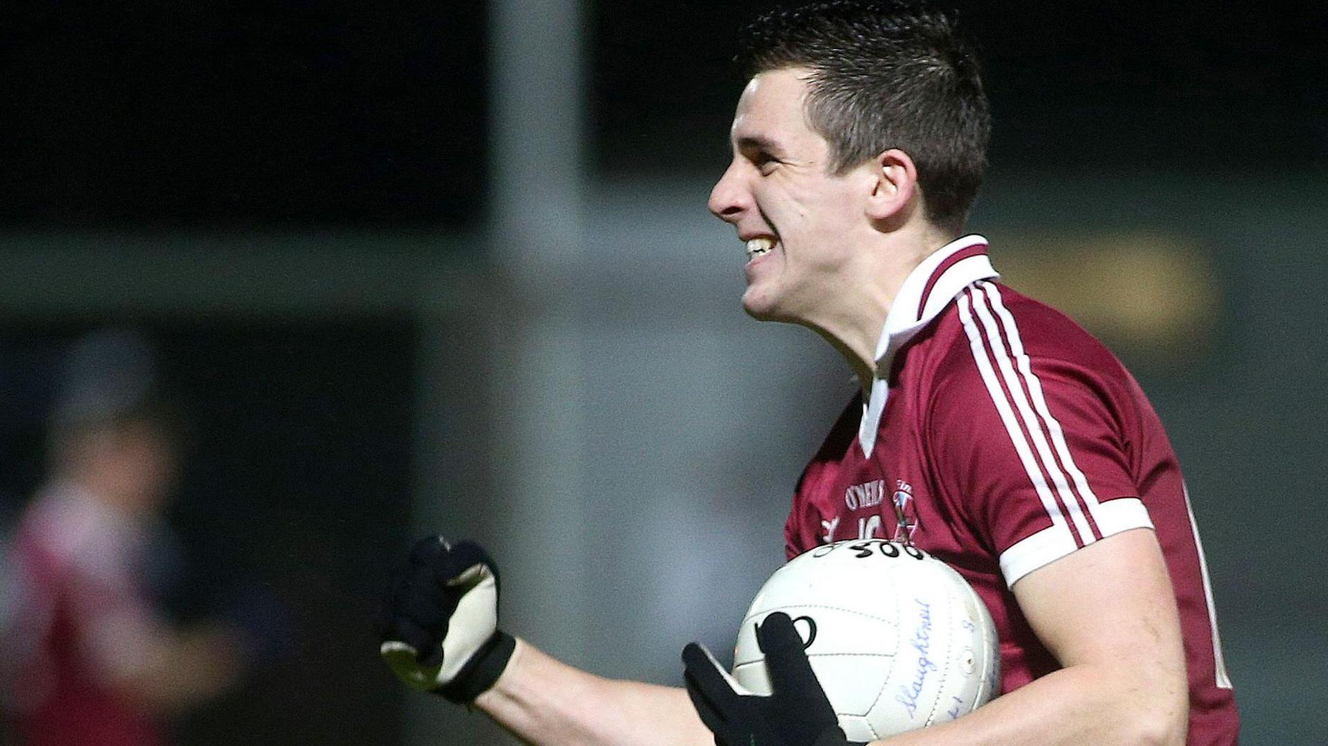 Shane McGuigan hit the net as Slaughtneil set up a semi-final clash with Derry holders Newbridge. 