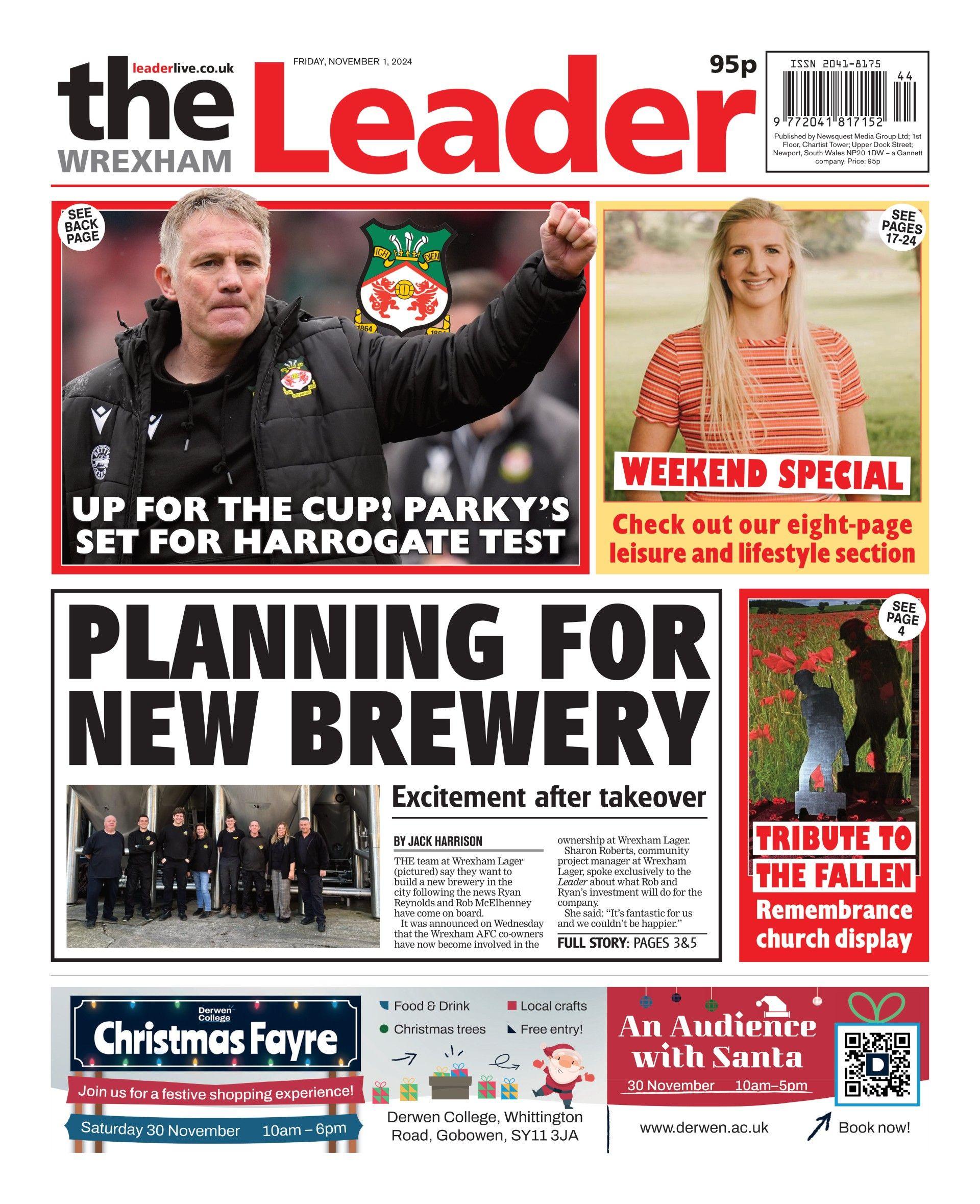 Front page of the Wrexham Leader 