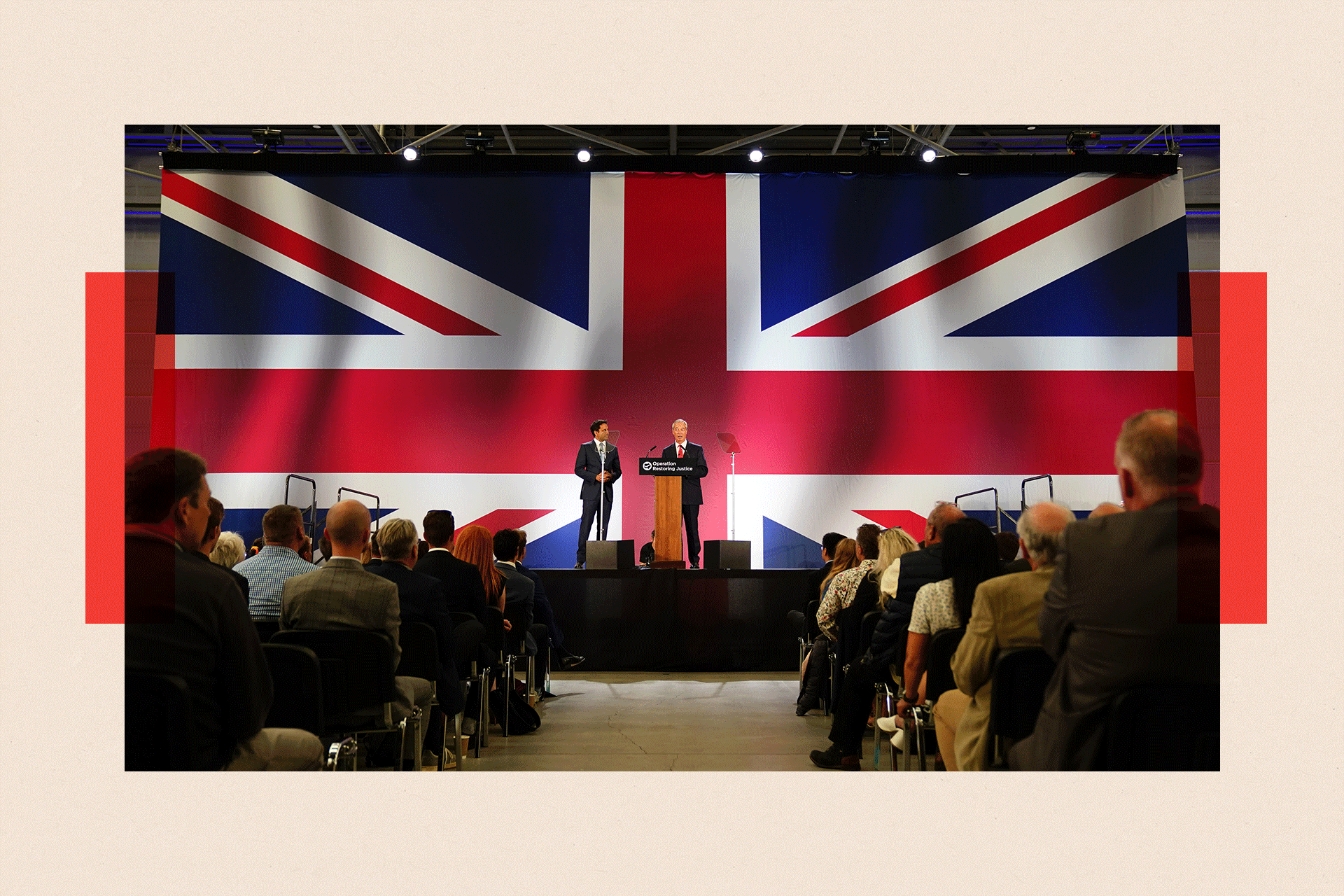Reform UK party leader Nigel Farage (right) and Zia Yusuf at the launch of Reform UK's plan to deport asylum seekers