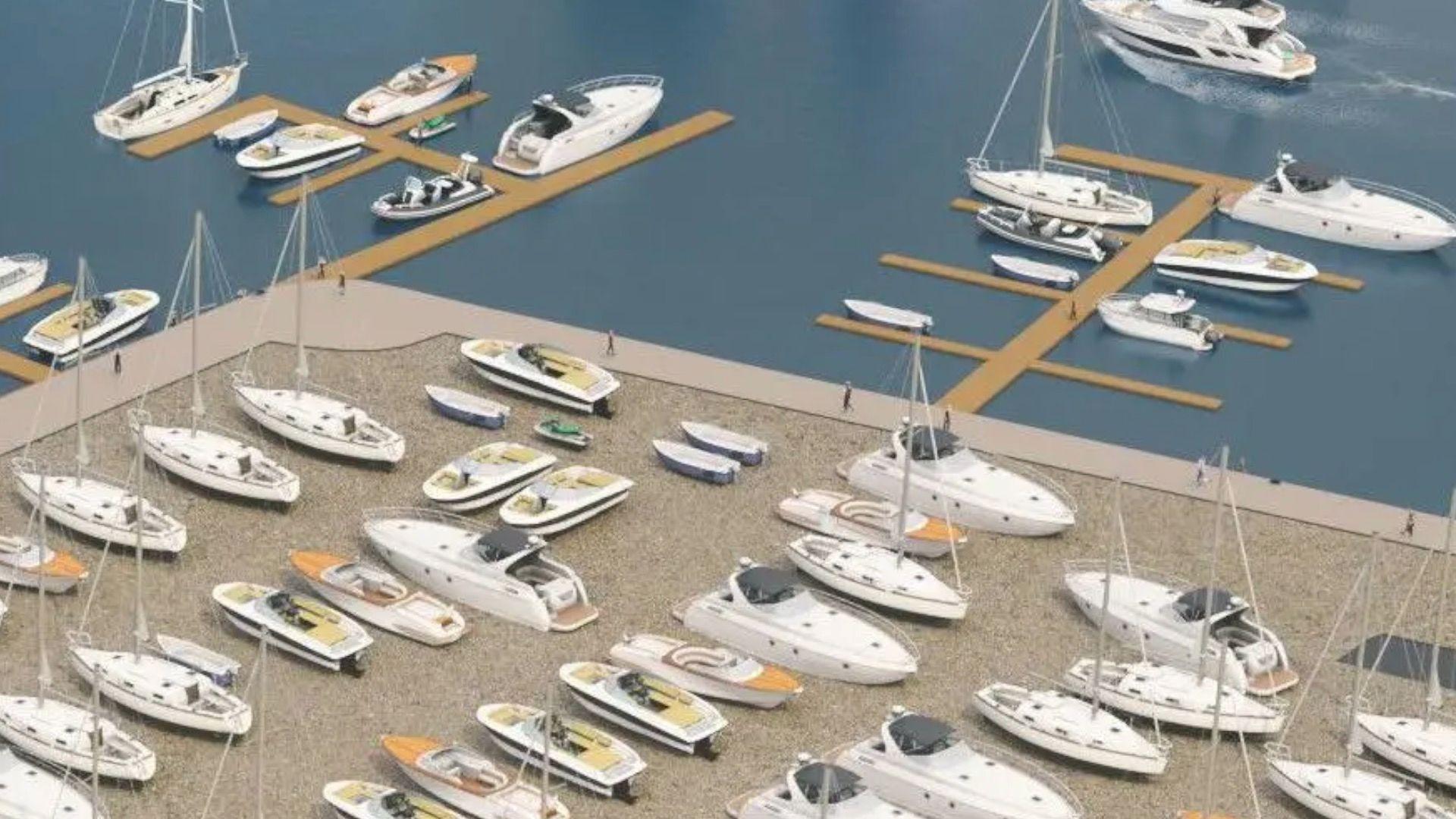 A CGI image of proposed plans and upgrades to Ipswich Marina. It shows the plans from above and animated boats can be seen moored up. Other animated versions of Ipswich buildings in the area can be seen on the waterfront.