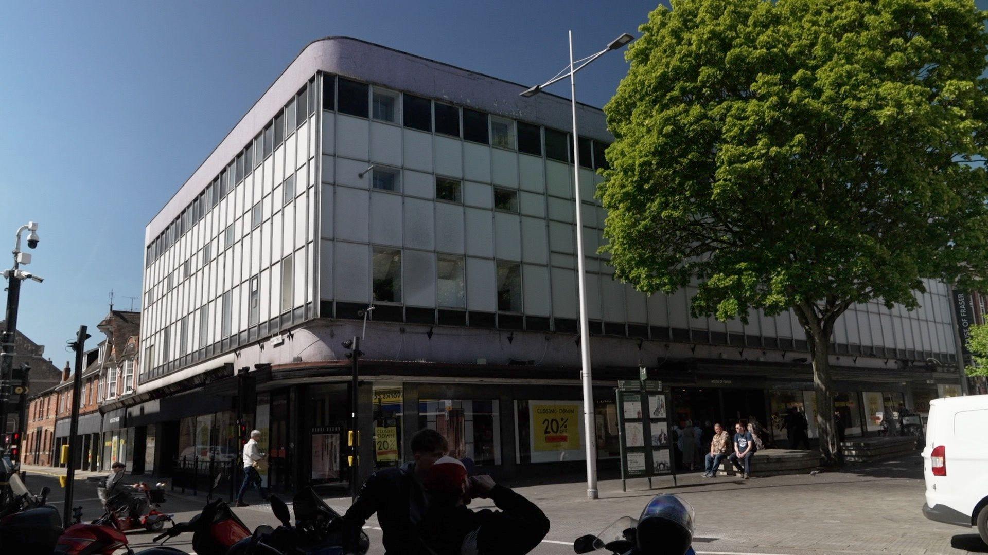 Lincoln's House of Fraser, a large, white, box-like building, was given a plain modern facade in the 1960's. There has been a department store on this site since the early 1900's. The shop is due to close in May 2025.