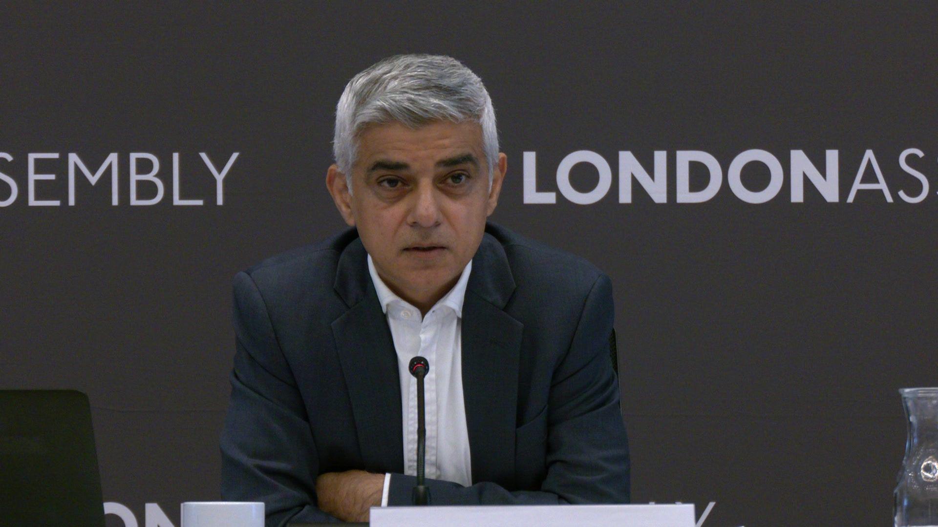 Sadiq Khan sitting in London assembly during Mayor's Question Time