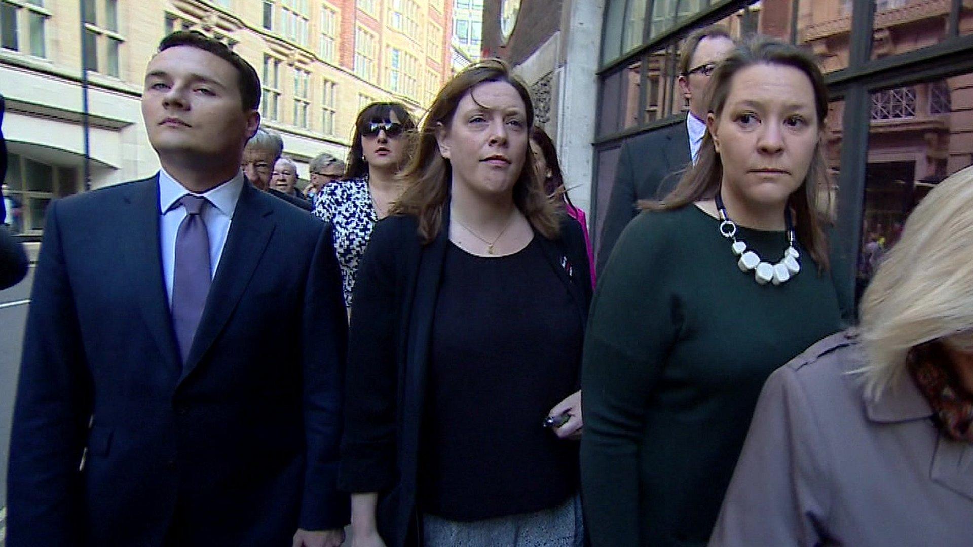 Ruth Smeeth (wearing sunglasses) arrives flanked by other MPs