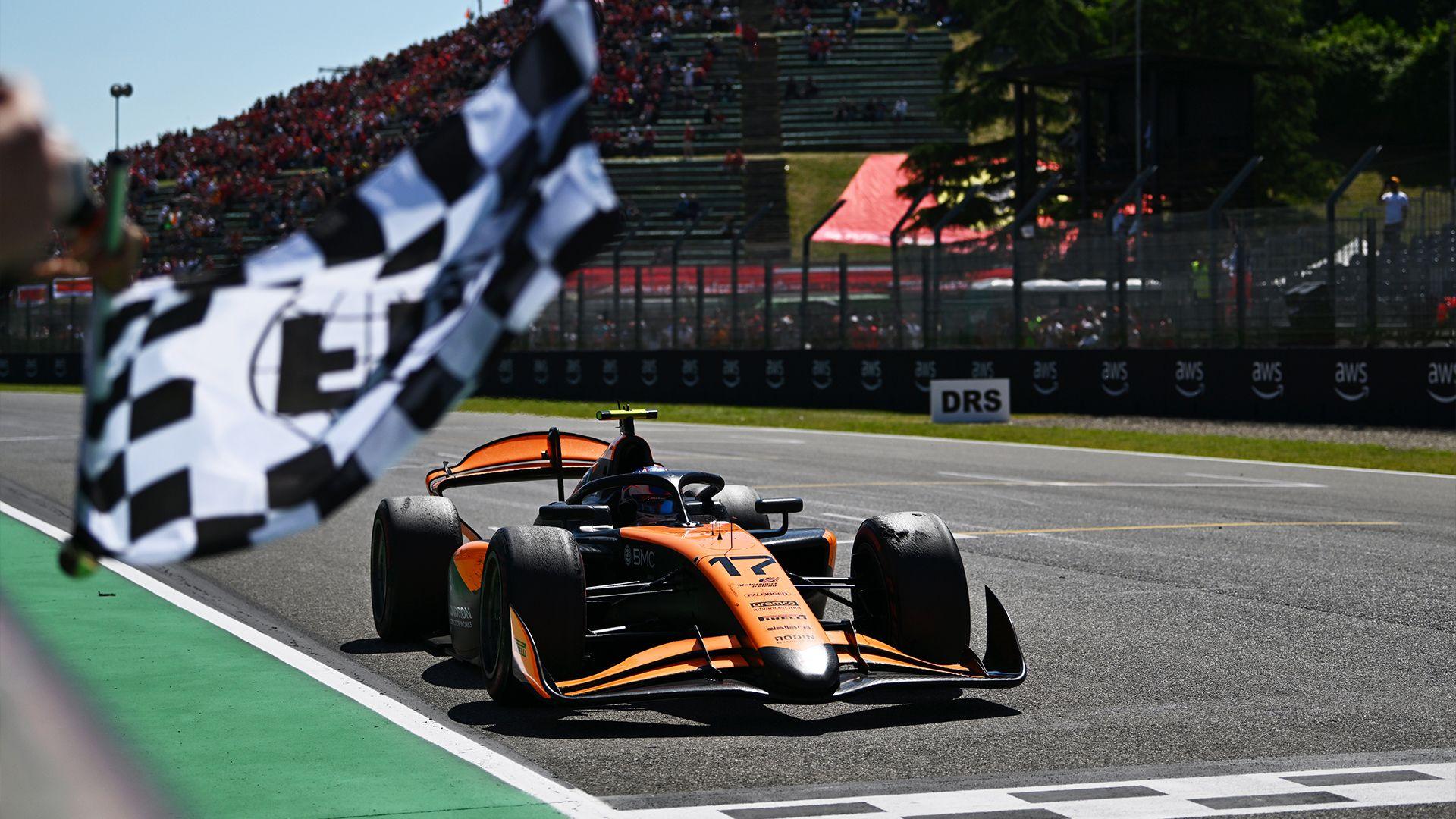 Alex Dunne wins a Formula 2 race at Imola