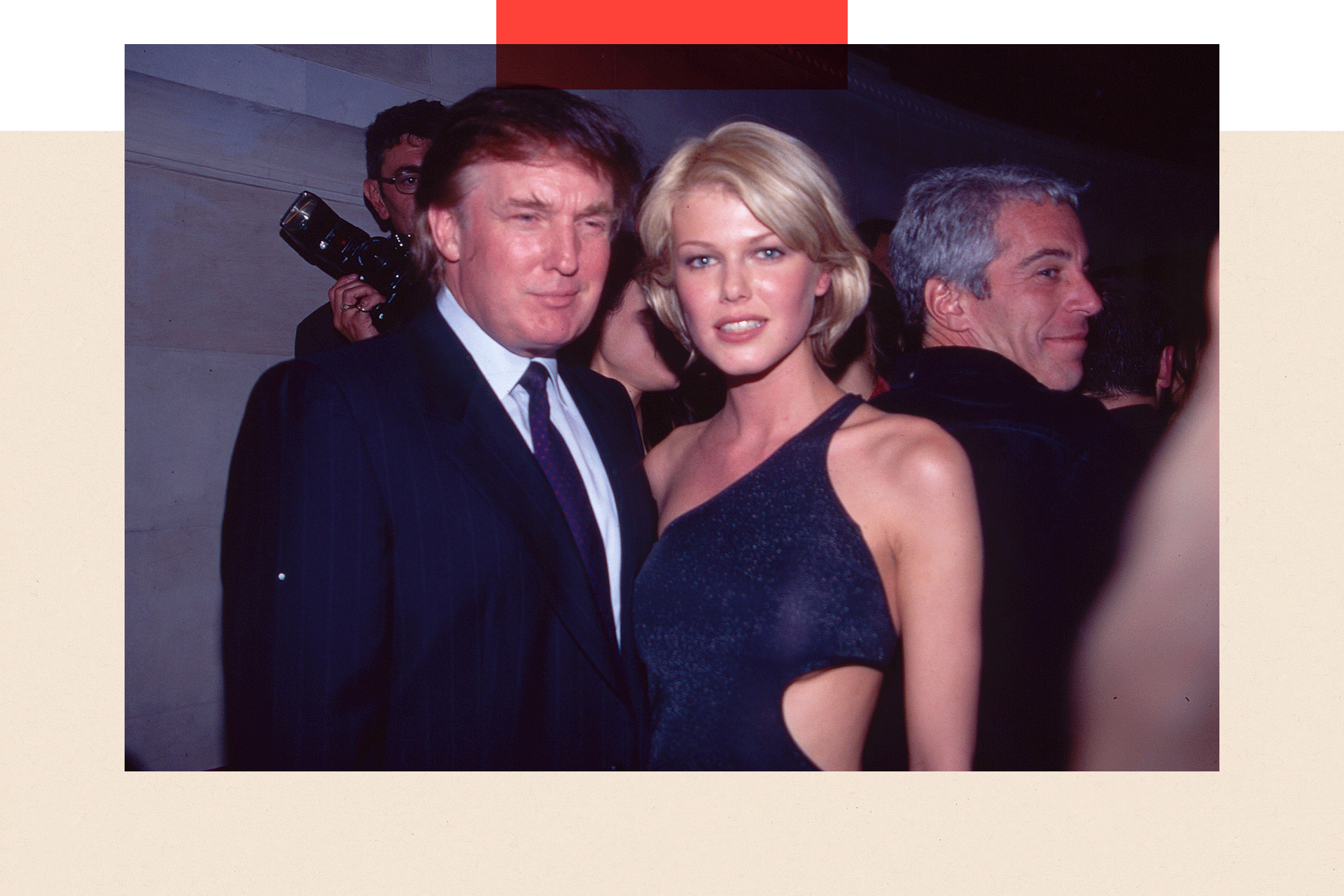 American businessman and ex-president Donald Trump, Belgian model Ingrid Seynhaeve, and American businessman Jeffrey Epstein
