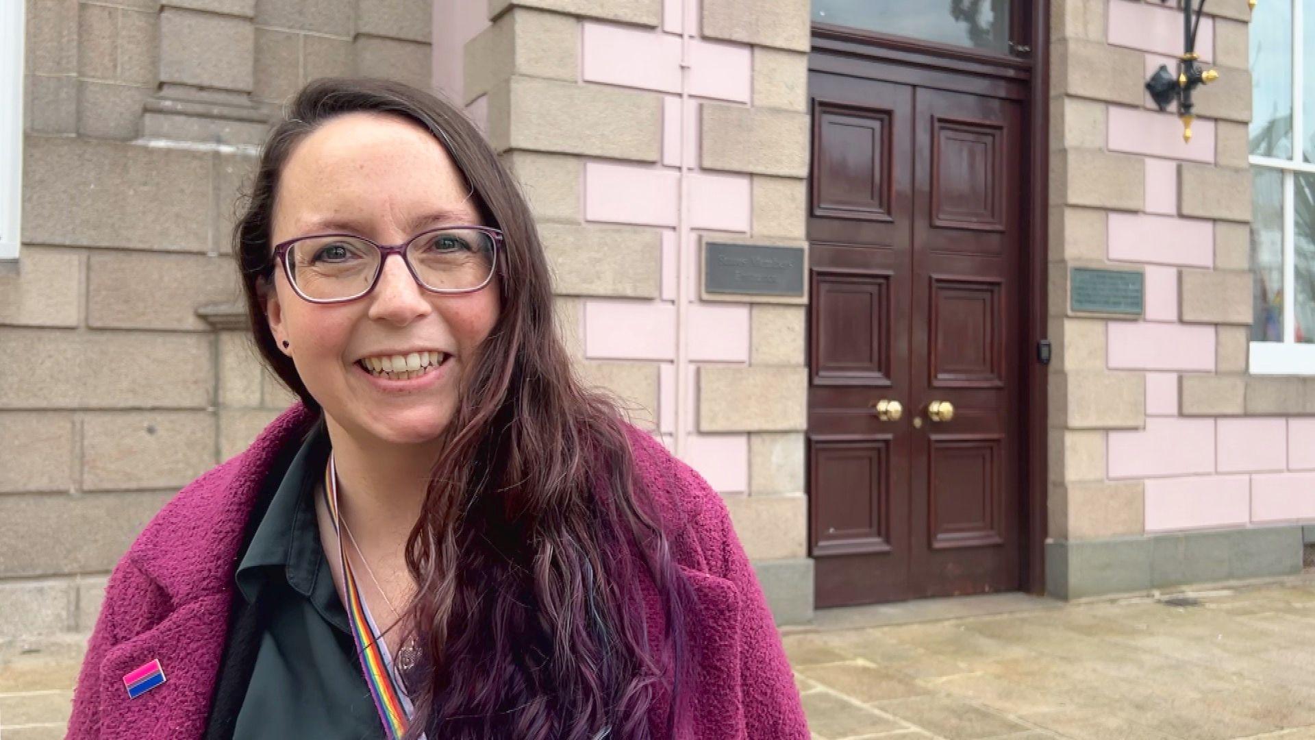 Deputy Louise Doublet in Jersey's Royal Square