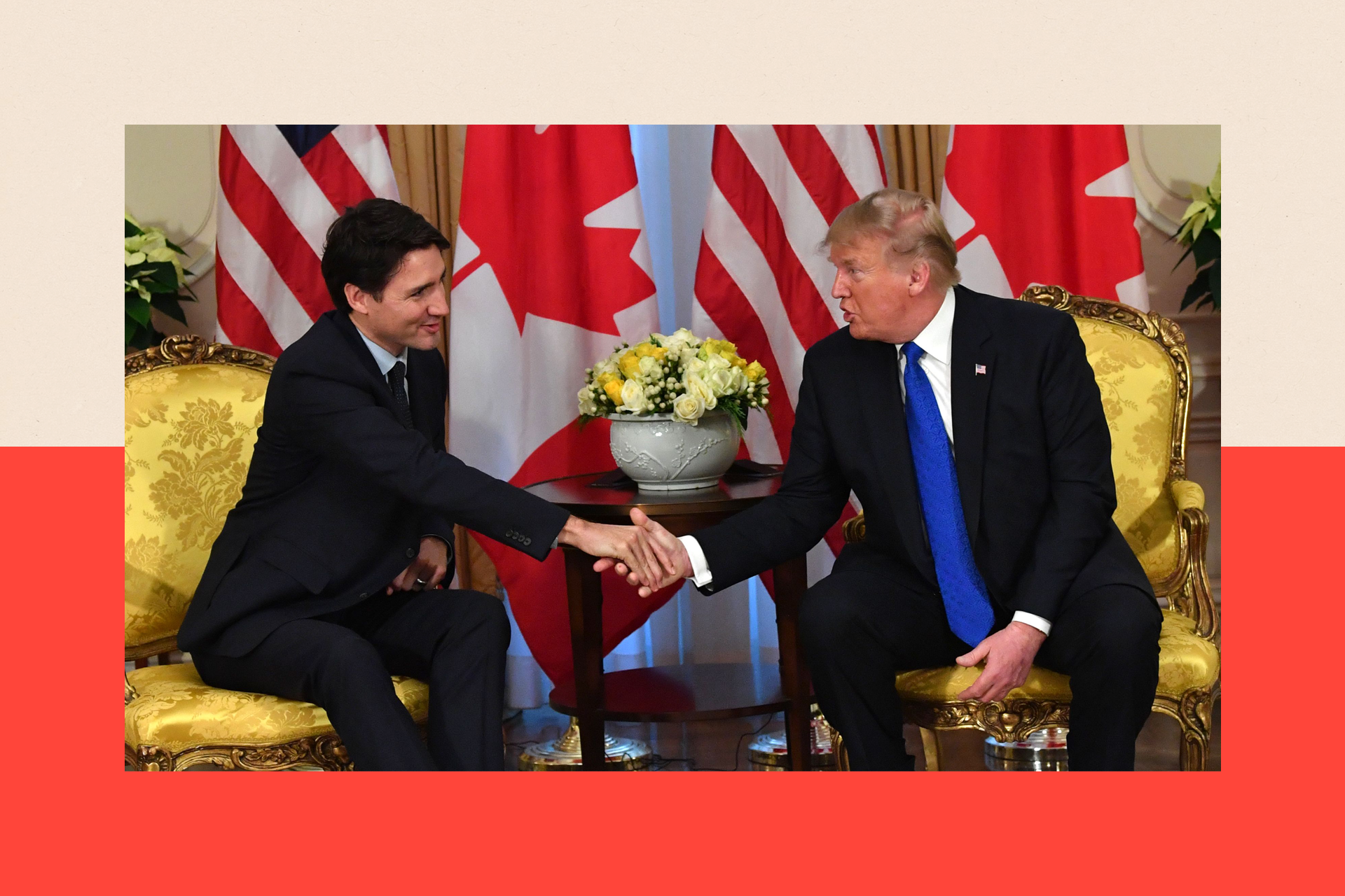 Justin Trudeau and Donald trump shake hands