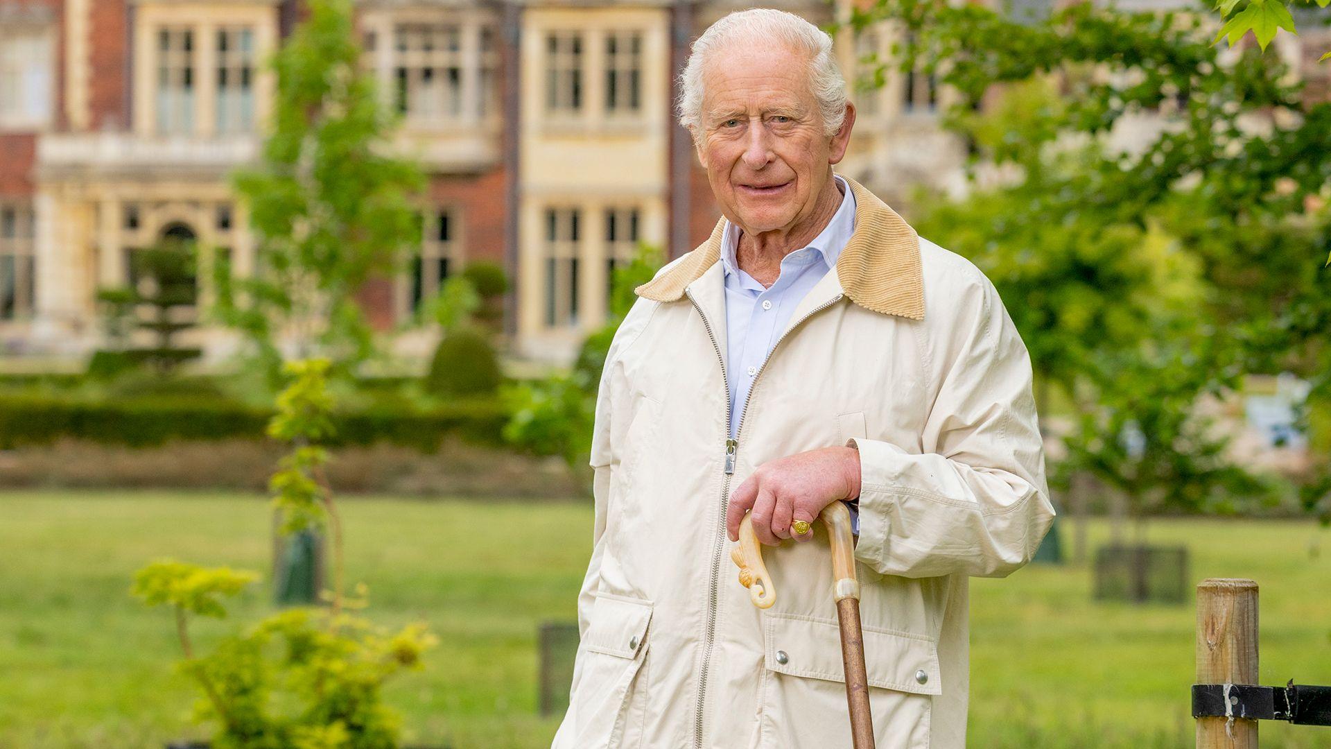 King Charles with a shepherd's crook at Sandringham in Norfolk