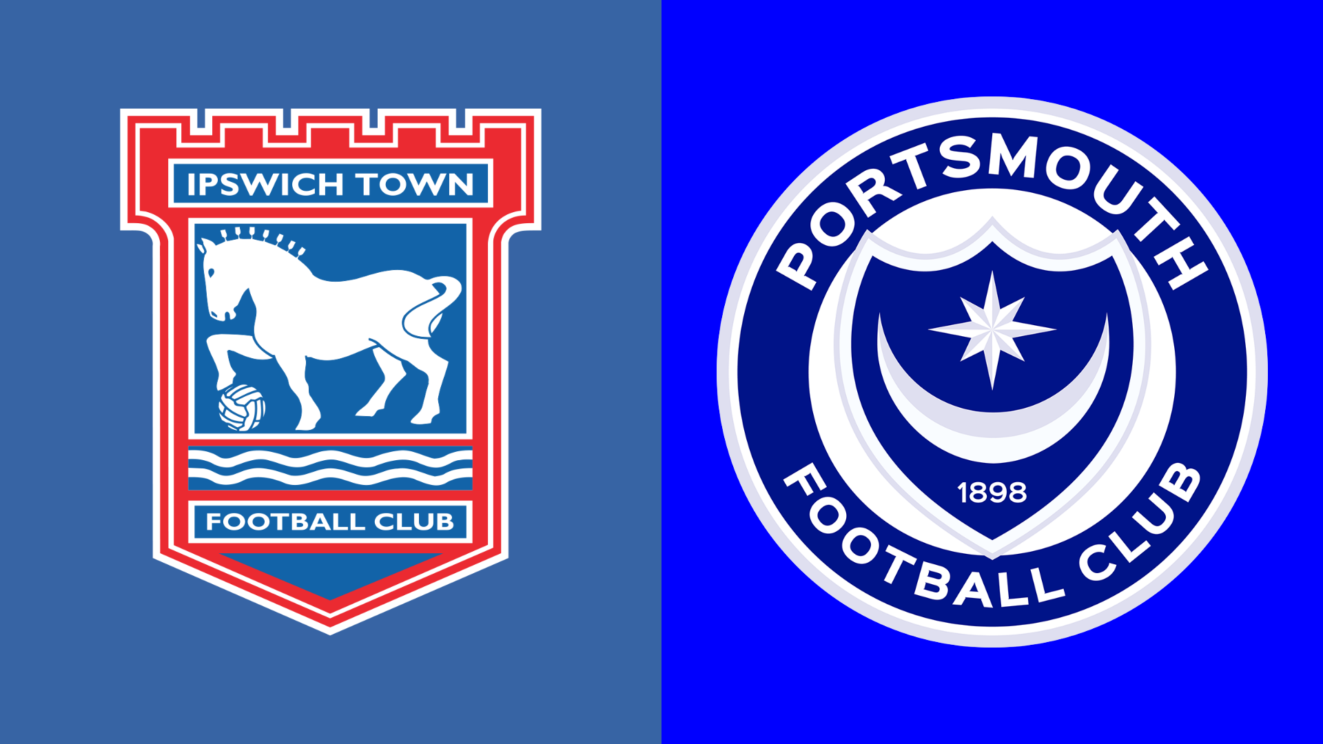 Side-by-side of Ipswich Town and Portsmouth club badges