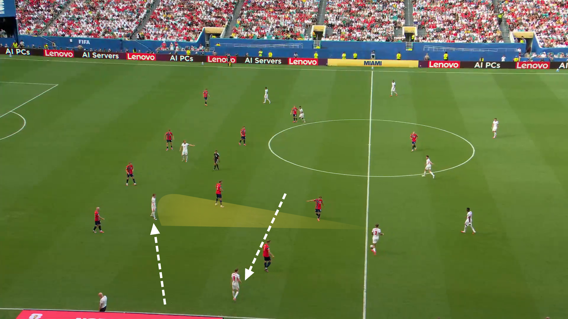 Screen grab from England vs Norway showing England's attack down the left.