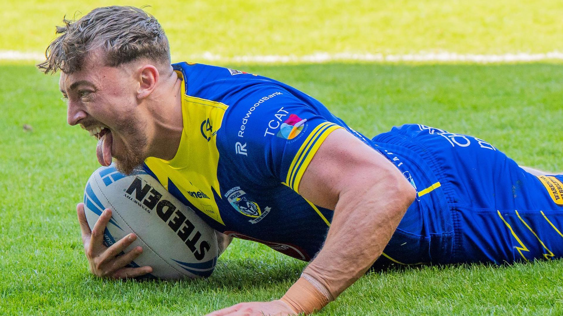 Matty Ashton celebrates scoring a try