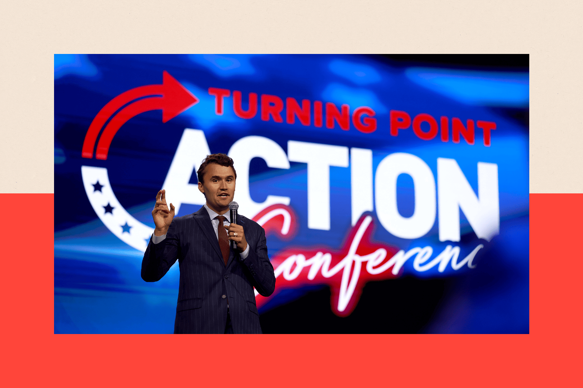 Executive director of Turning Point USA, Charlie Kirk, speaks at the opening of the Turning Point Action conference on 15 July 2023 in West Palm Beach, Florida.