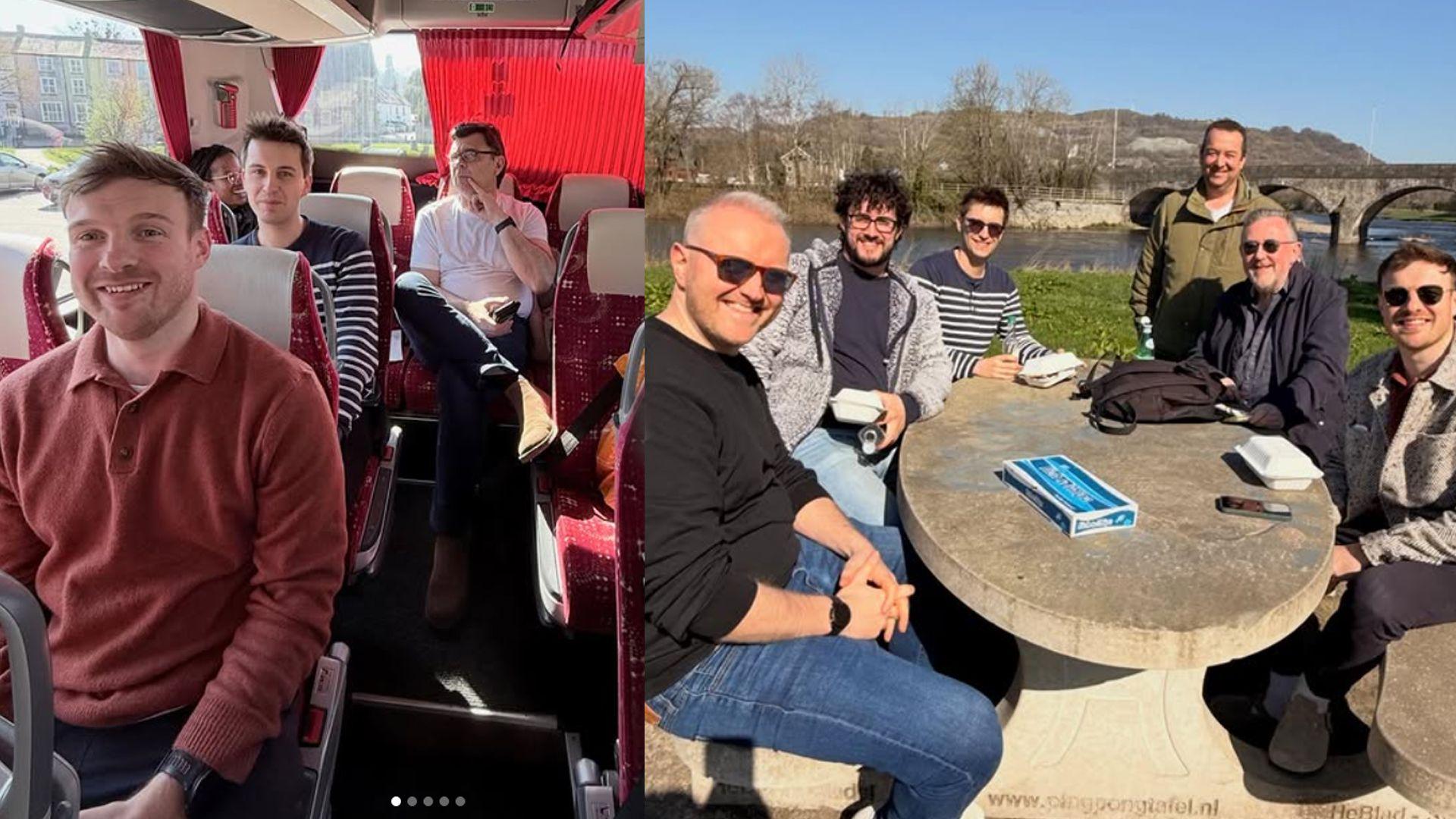 Pobl ar fws ac wrth fwrdd picnic