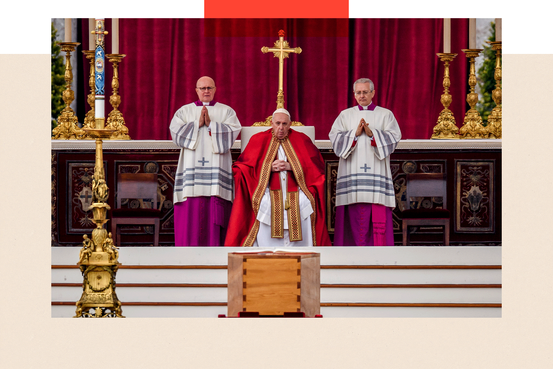 Pope Francis attends the funeral mass for Pope Emeritus Benedict XVI at St Peter's square on 5 January 2023 in the Vatican City