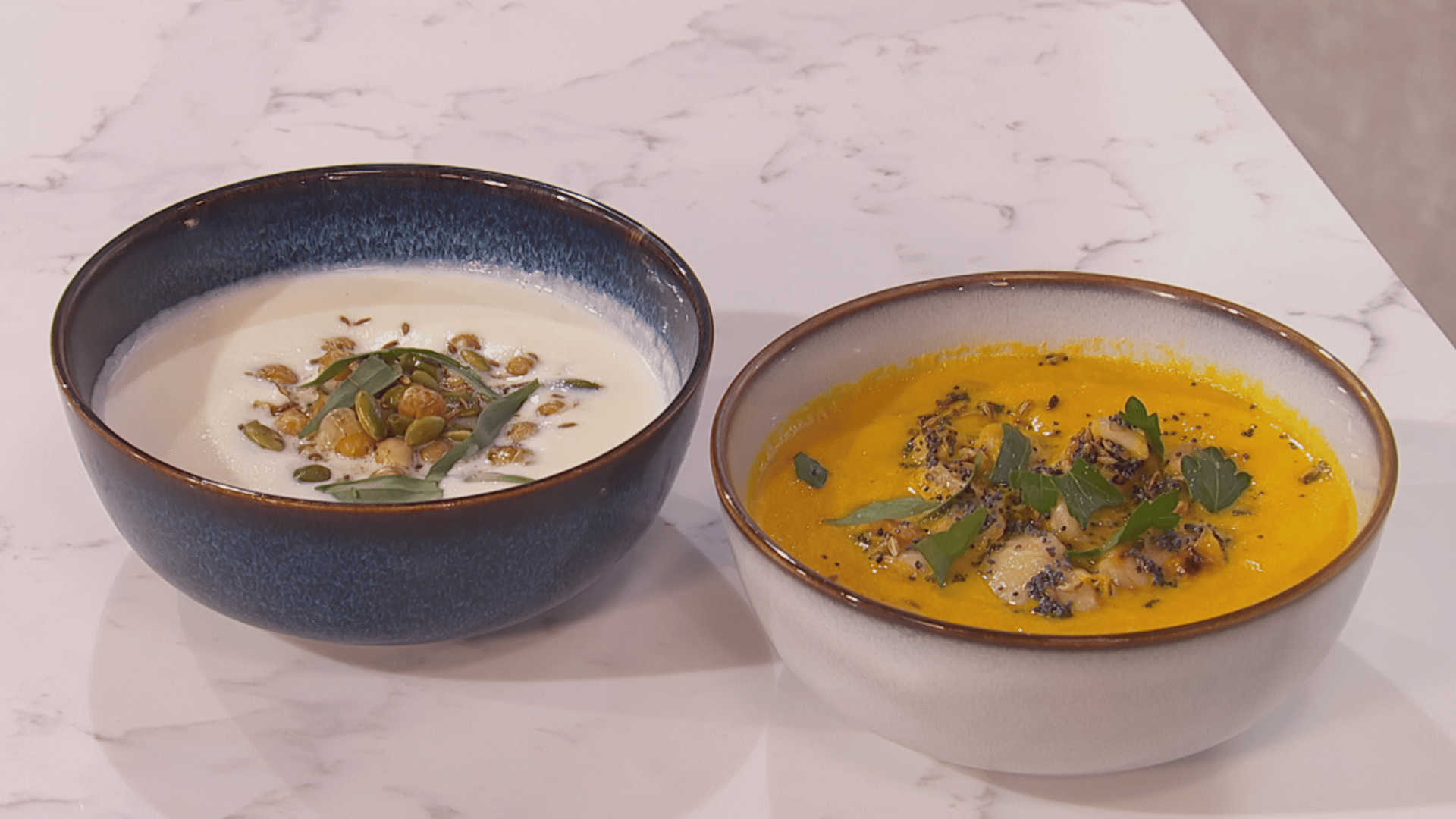 Image shows bowls of soup