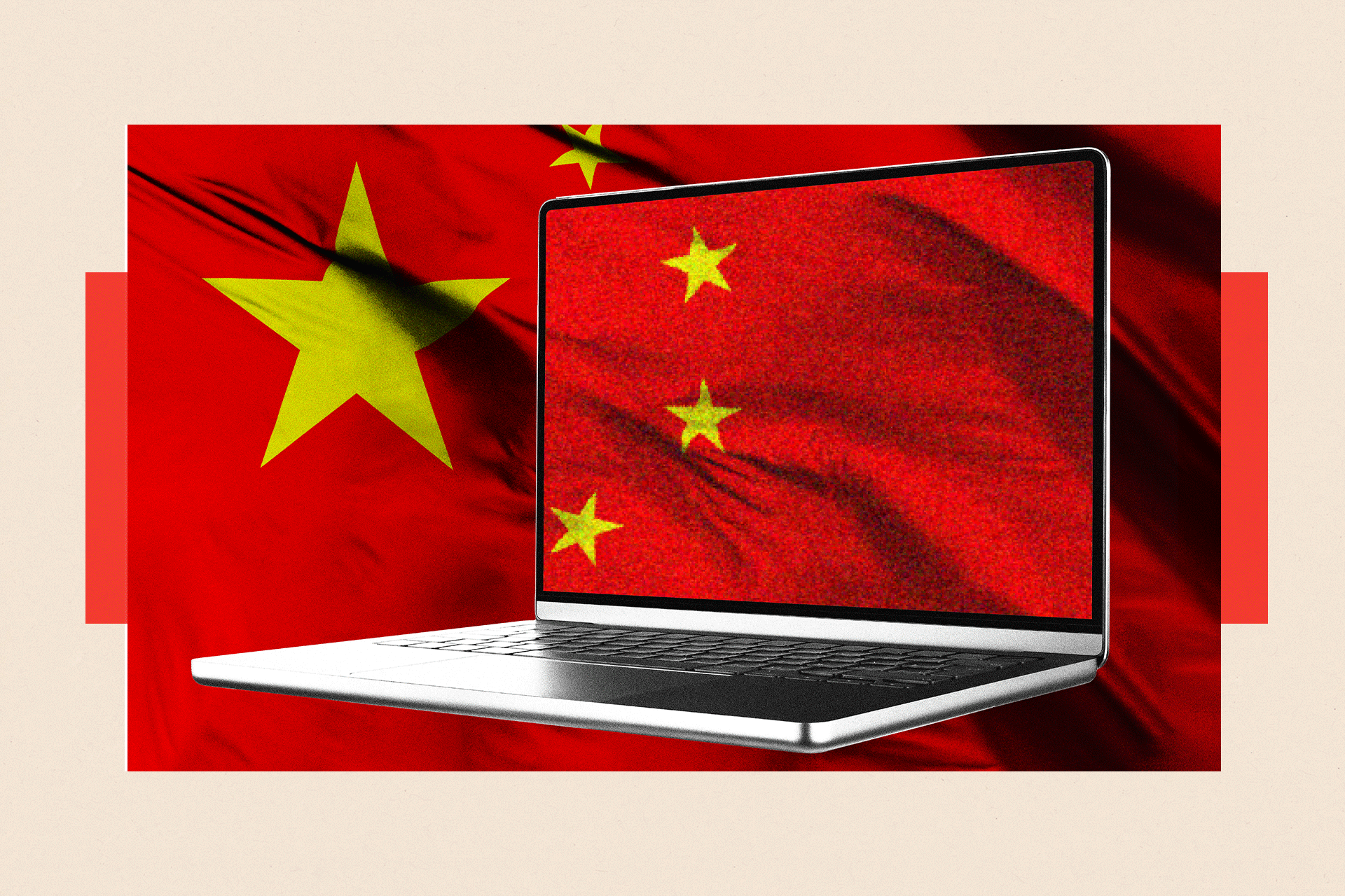 The Chinese flag on a laptop screen