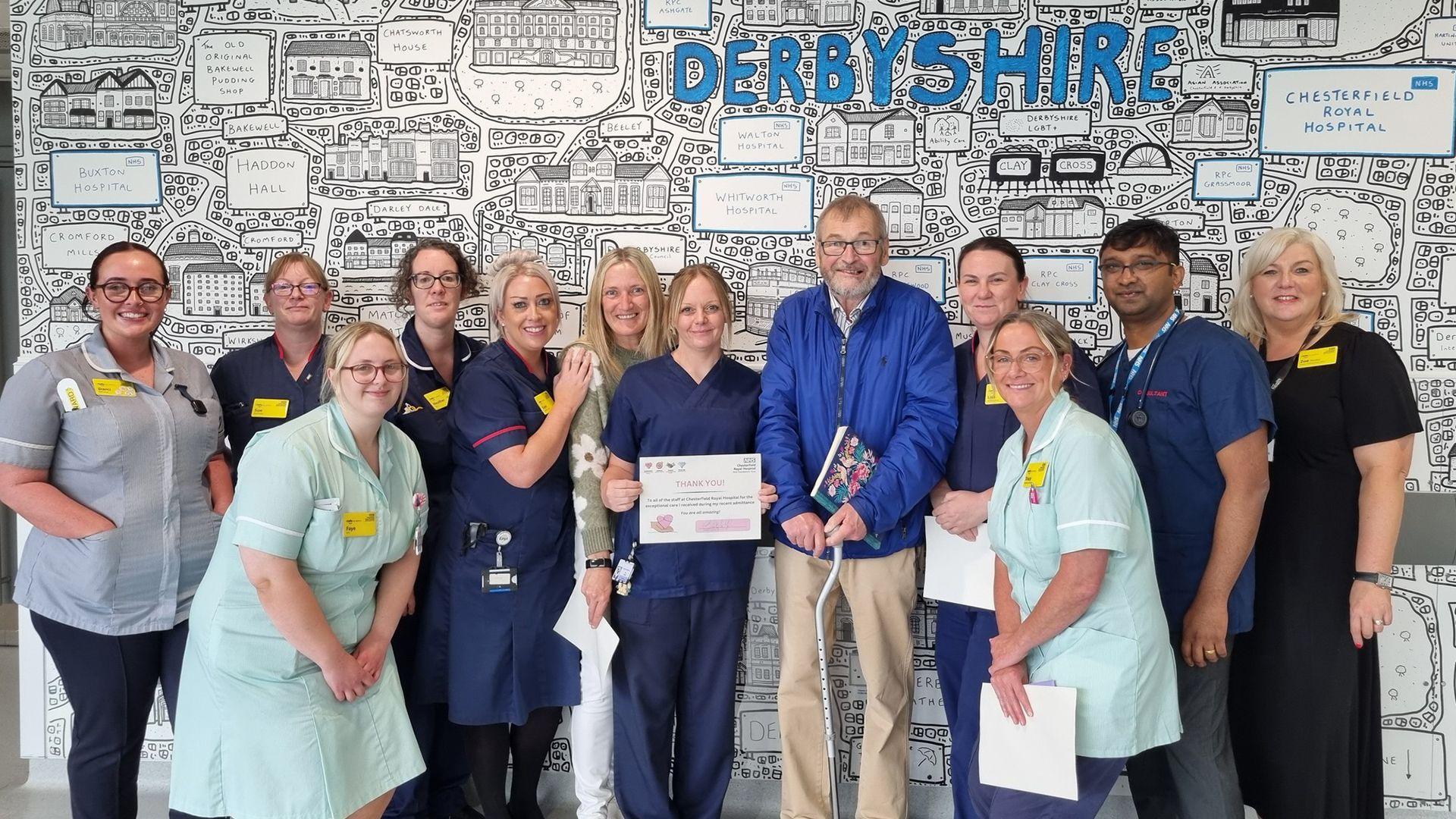 Hospital staff with Christopher York at Chesterfield Royal Hospital
