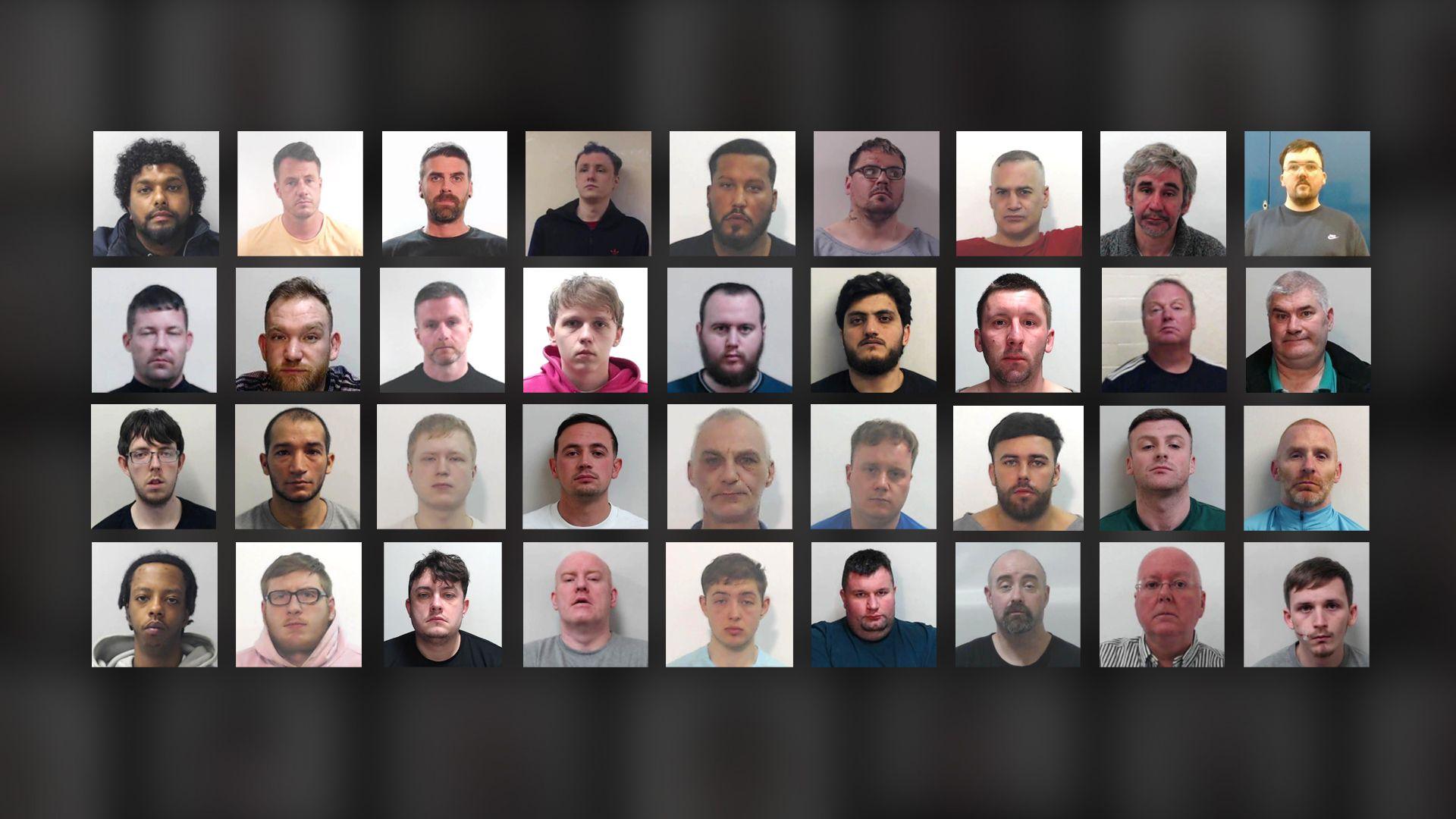 Police mugshots of 36 prisoners