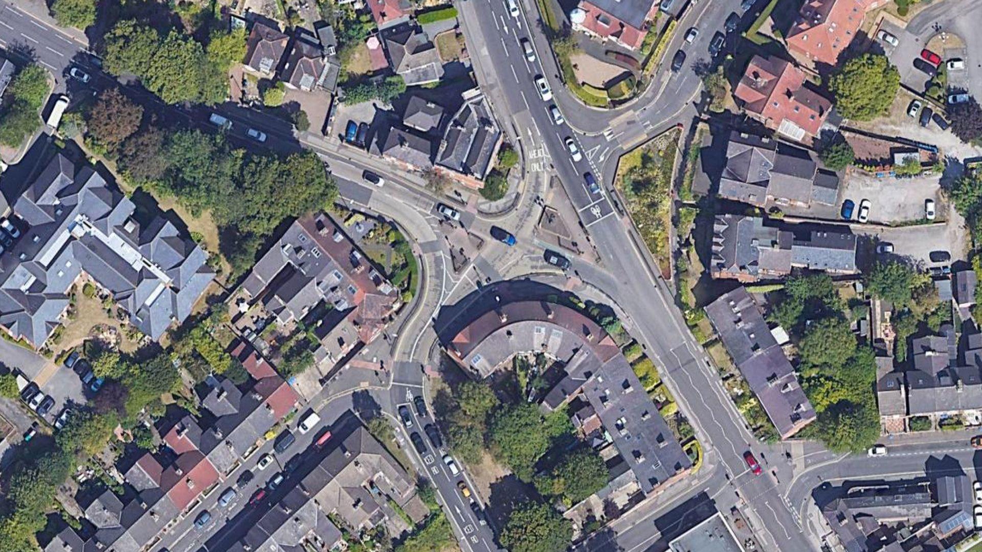 Google images aerial view of Five Lamps junction in Derby.