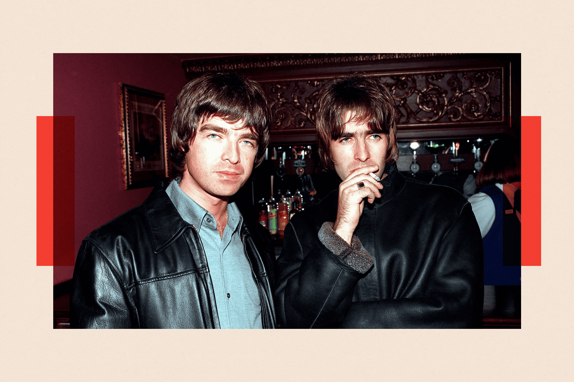 Liam Gallagher and Noel Gallagher in 1995.