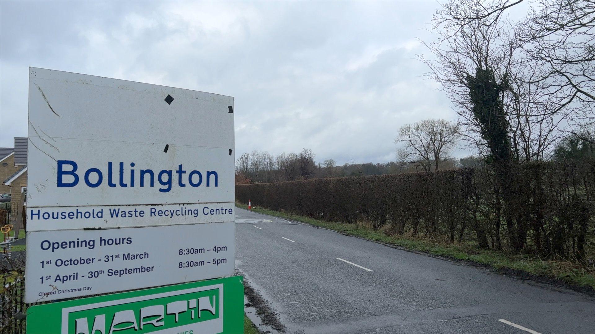 Bollington household waste recycling centre sign