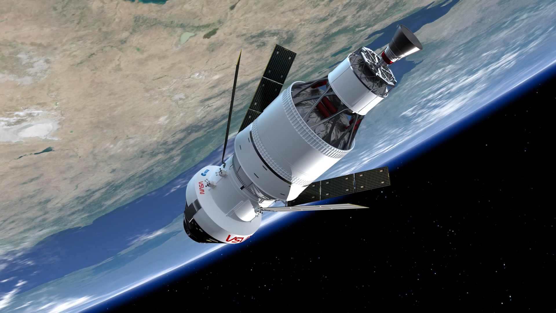 Artists impression of Artemis II from the European Service Module's perspective