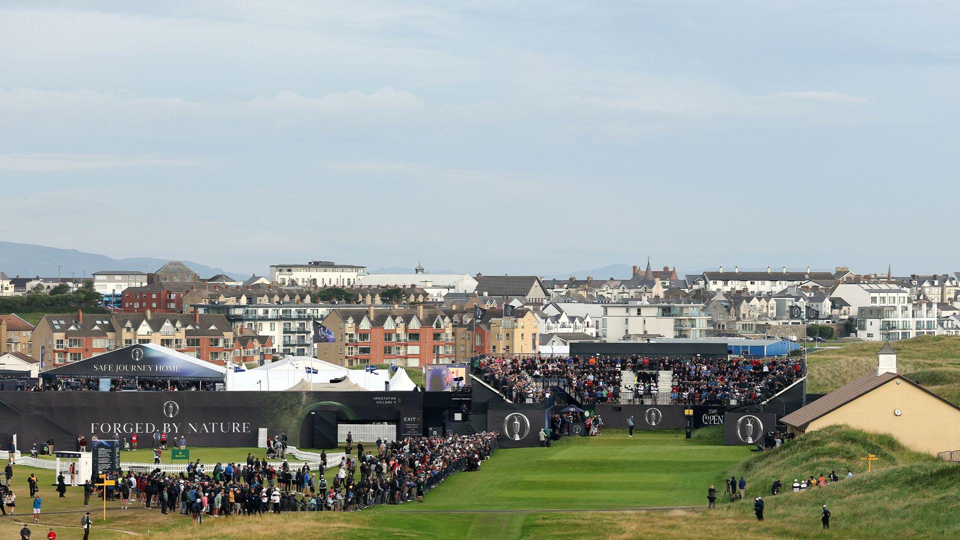 Padraig Harrington hits the opening tee shot at the Open