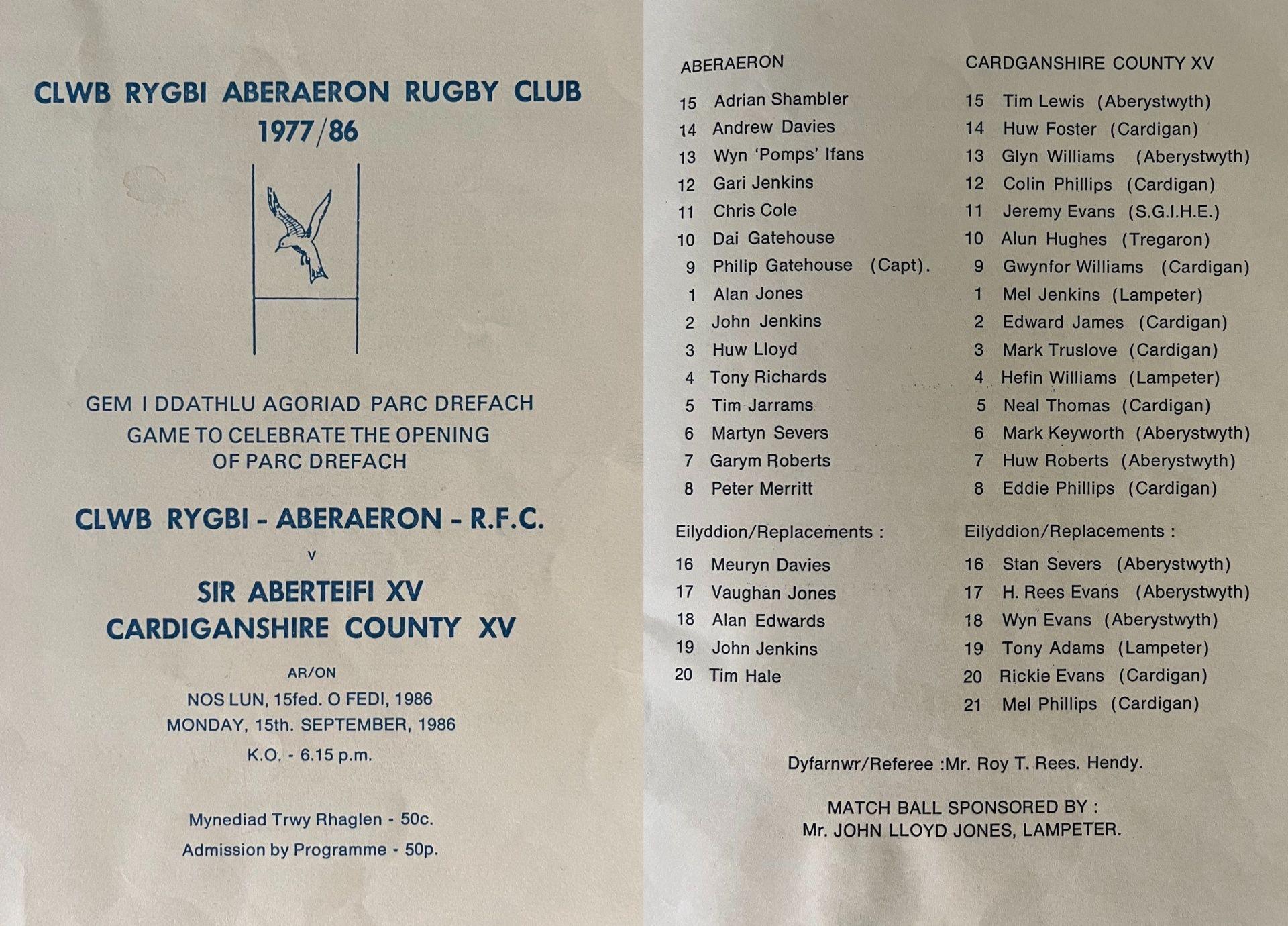 Rhaglen agor cae Aeraeron, 1986