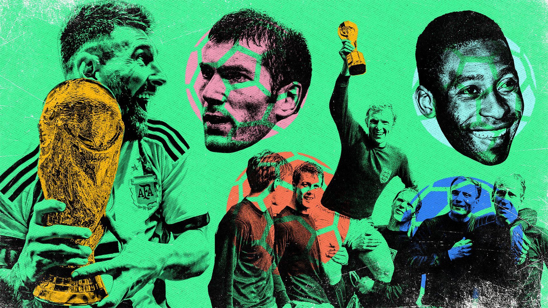 World Cup final graphic featuring Lionel Messi, Zinedine Zidane, Pele and England's victorious 1966 team