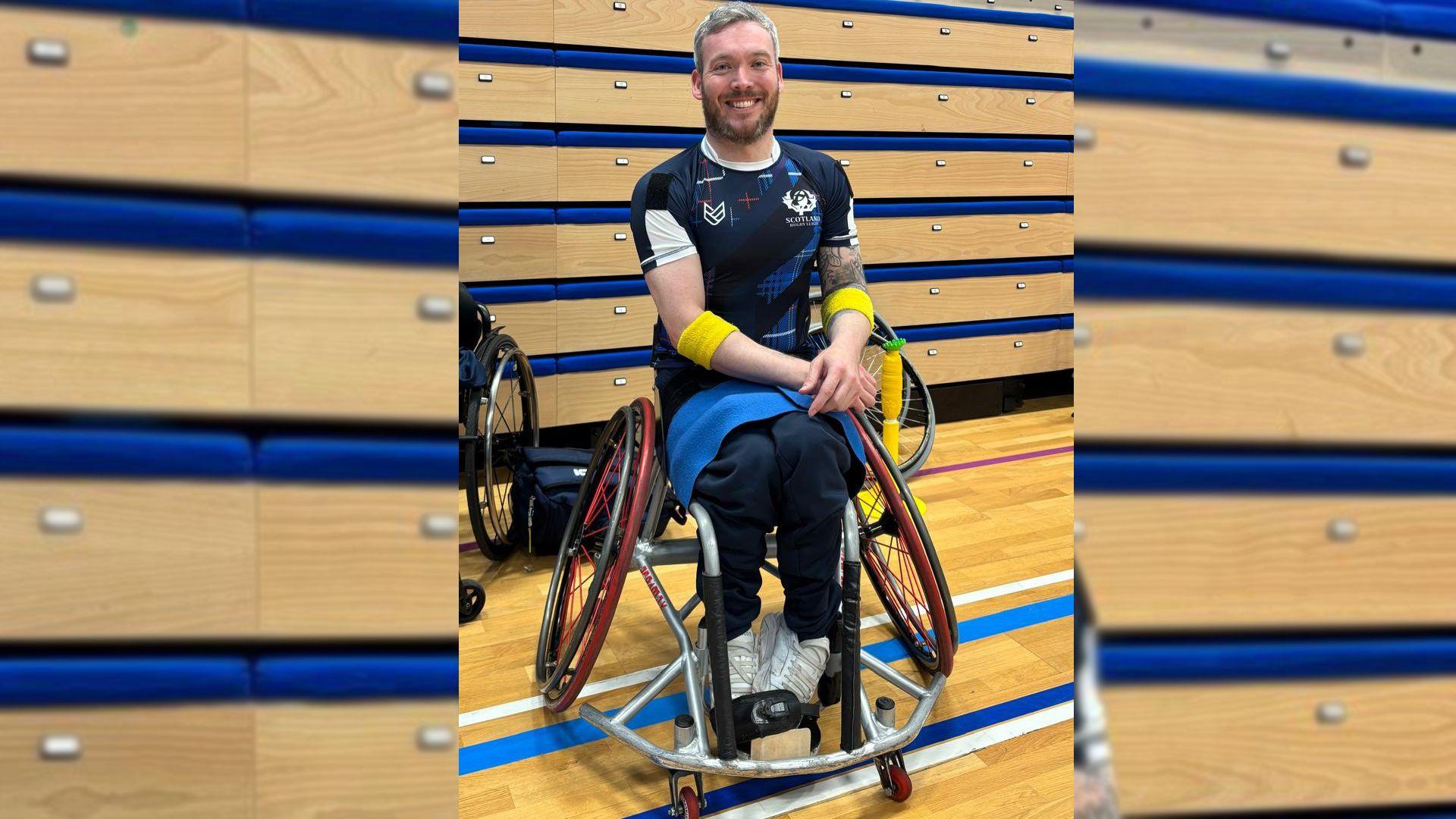 an image of Martin Dougan in his wheelchair basketball kit.