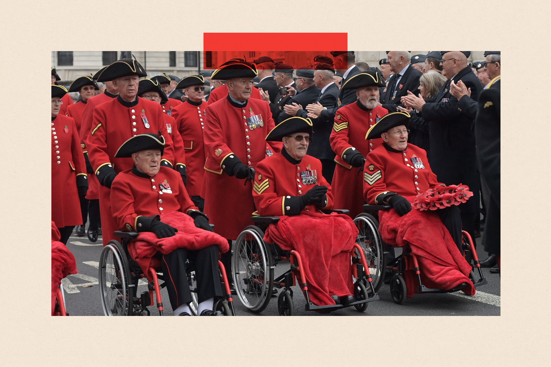Veterans take part in a parade to commemorate Remembrance Sunday in central London