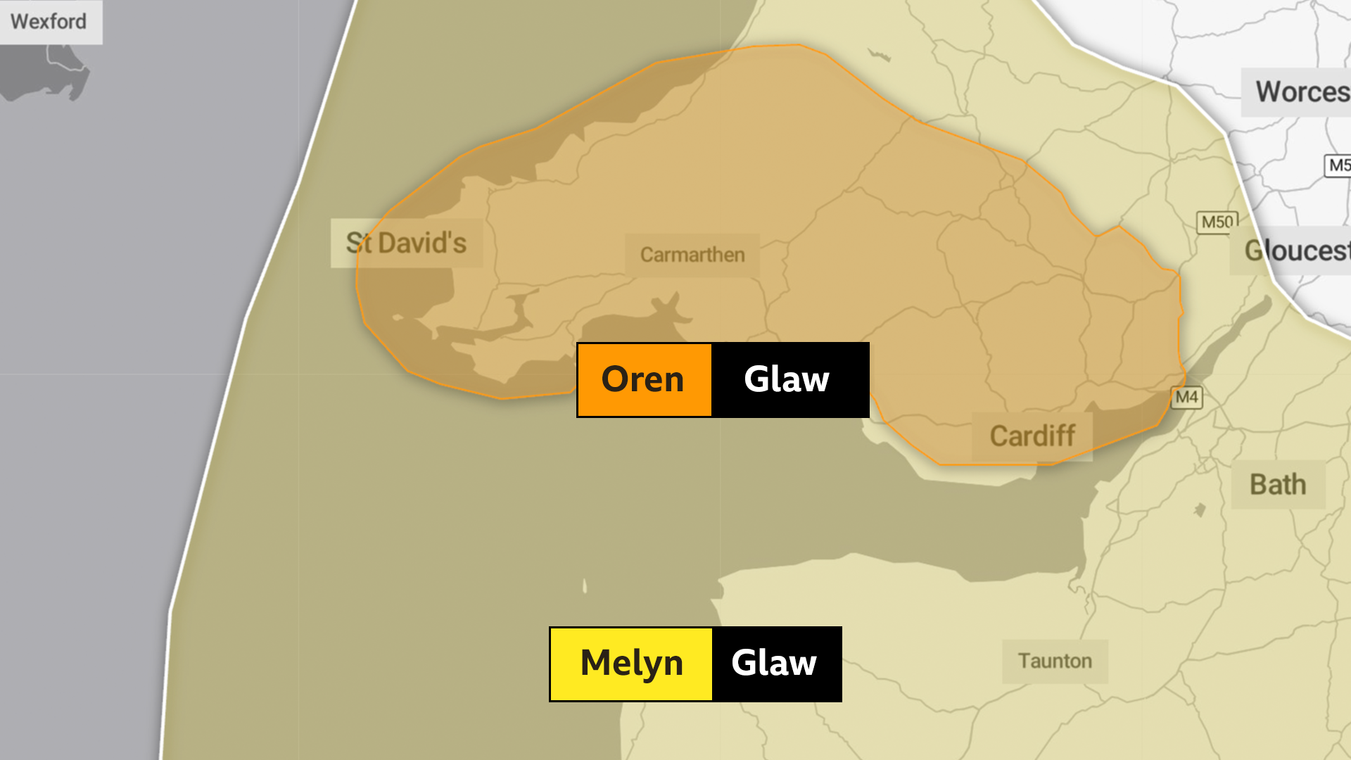 Rhybudd oren a melyn 