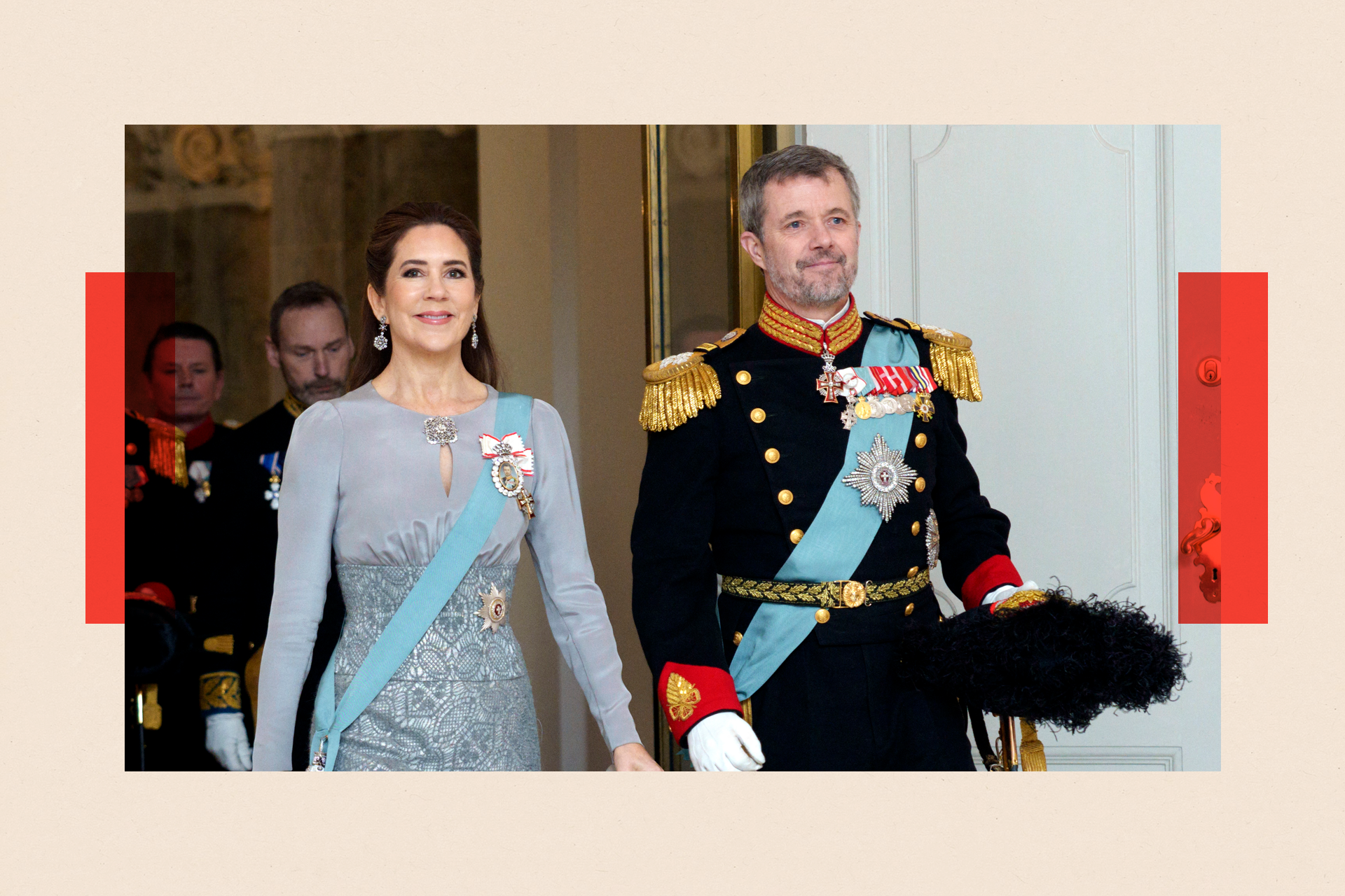 Frederik X, King of Denmark, walks with his wife Queen Mary