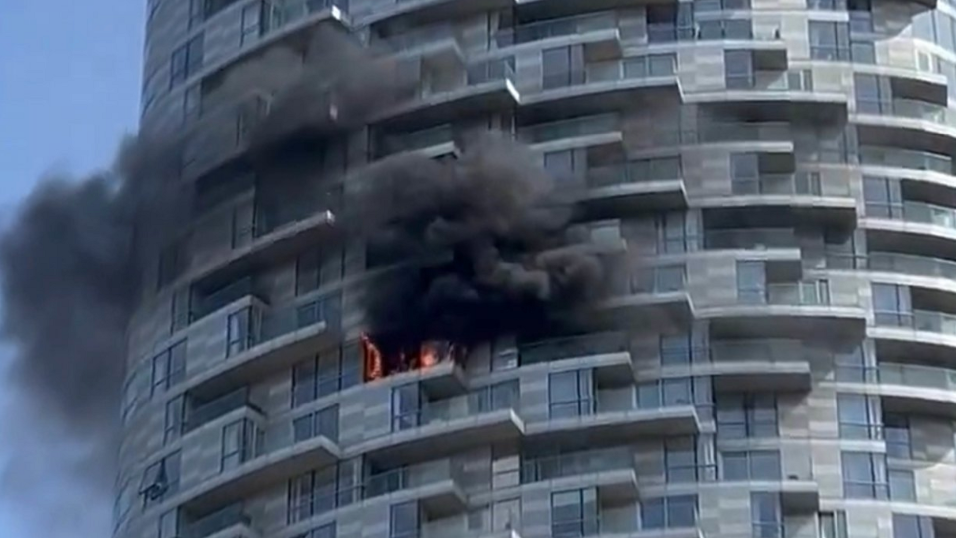 The scene of a fire at a multi-storey tower block at New Providence Wharf in London