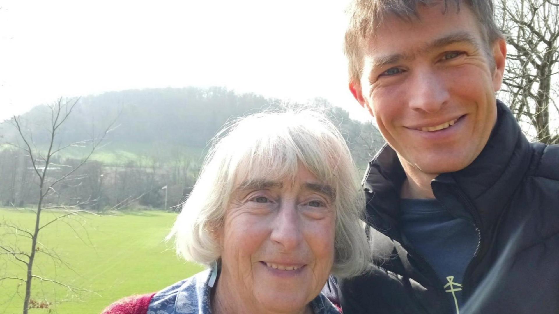 Angela Bogg with her son Michael Bogg standing in the countryside