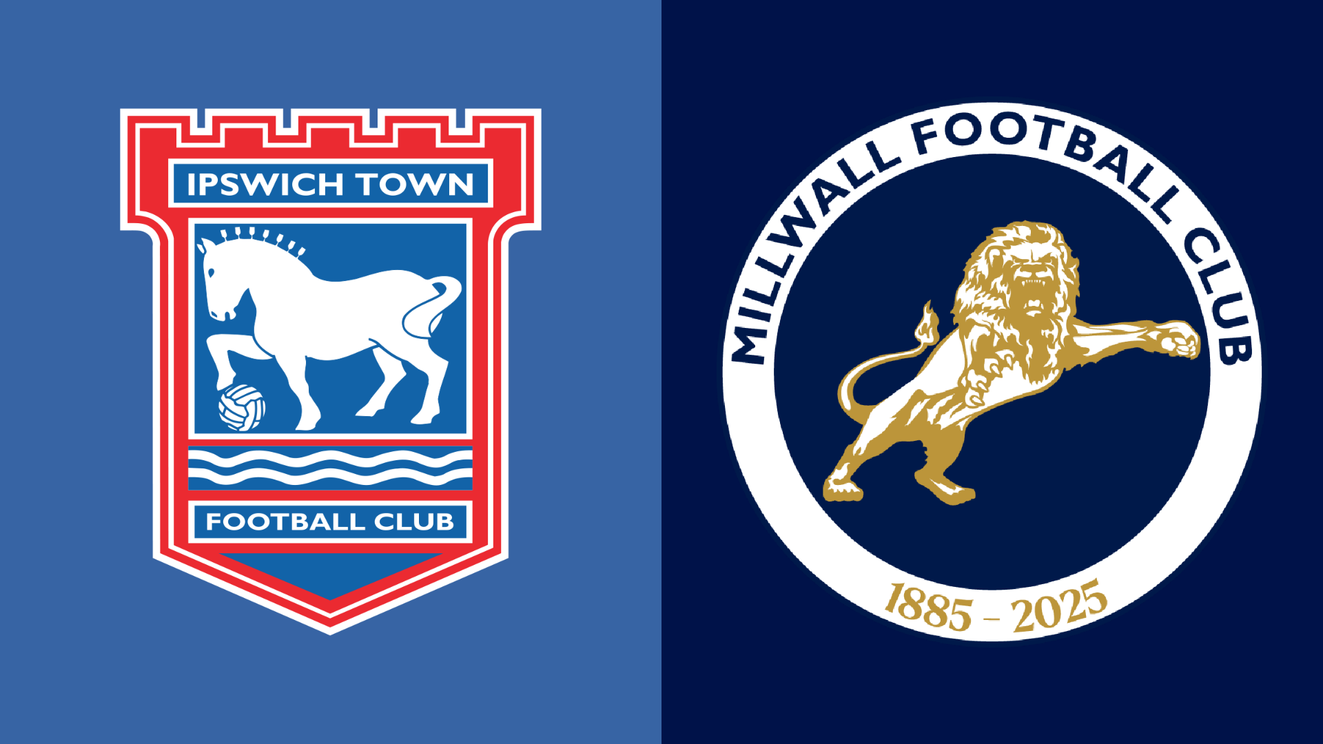 Side-by-side of Ipswich Town and Millwall club badges