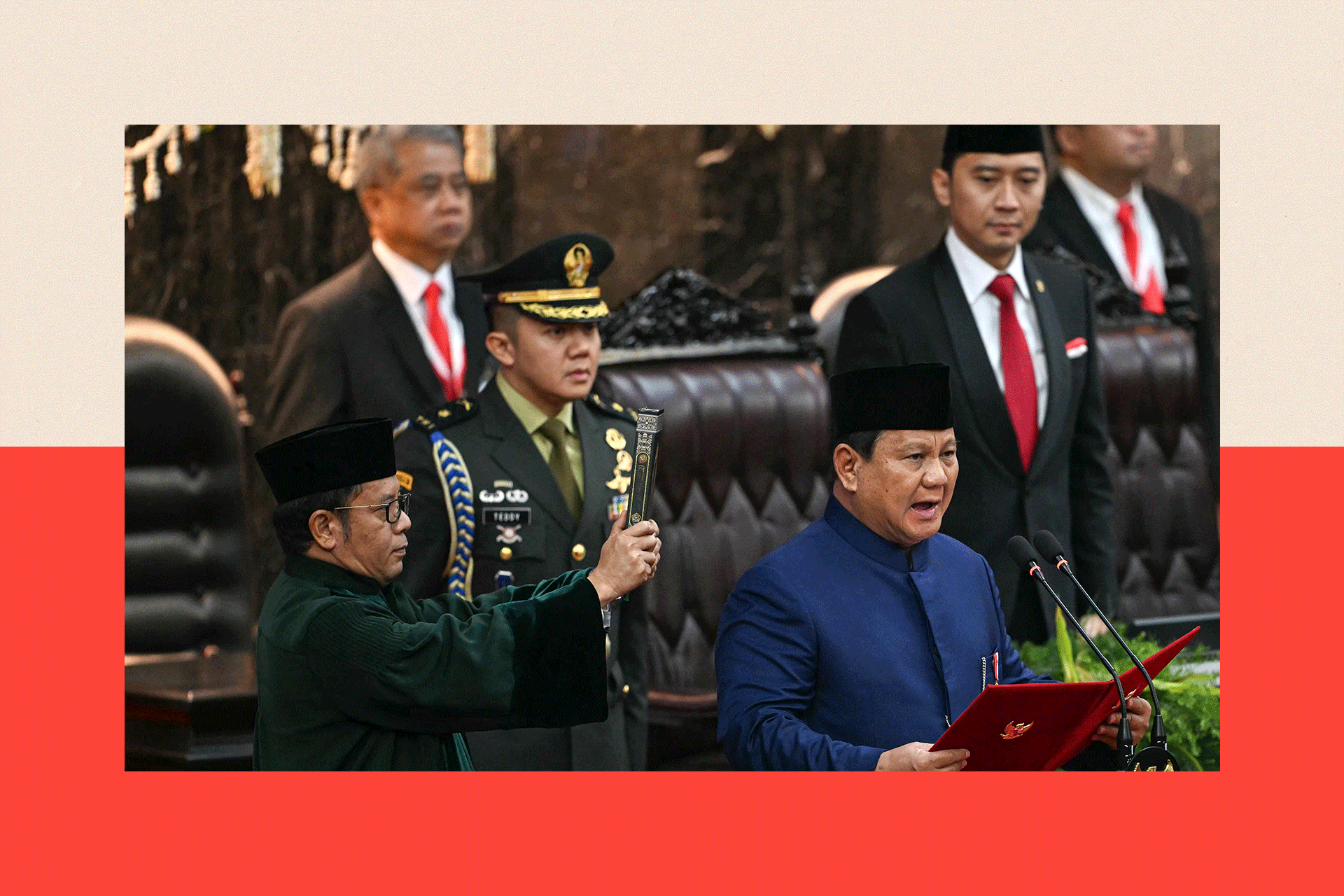 Indonesia's new President Prabowo Subianto (R)