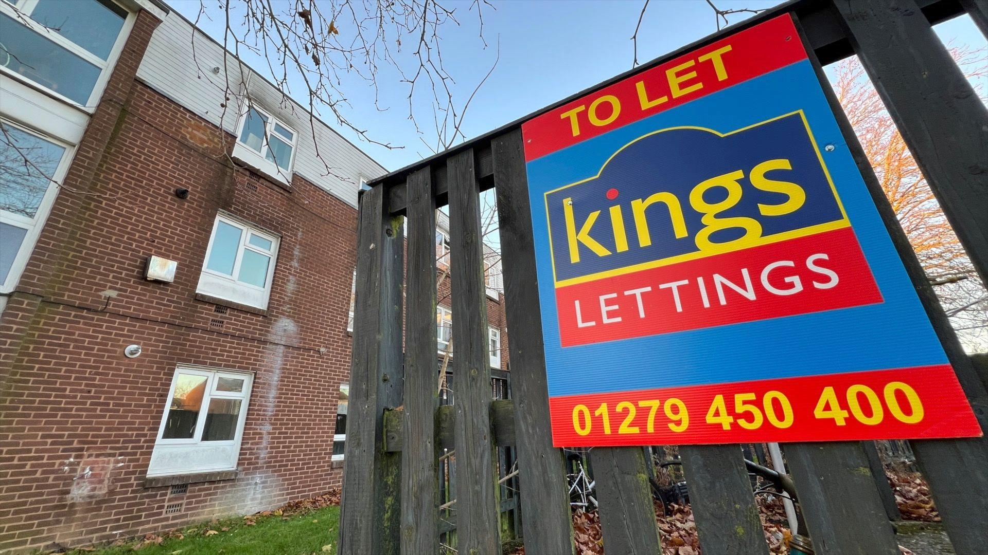 Kings Lettings agency billboard sign outside Sycamore Field flats in Harlow