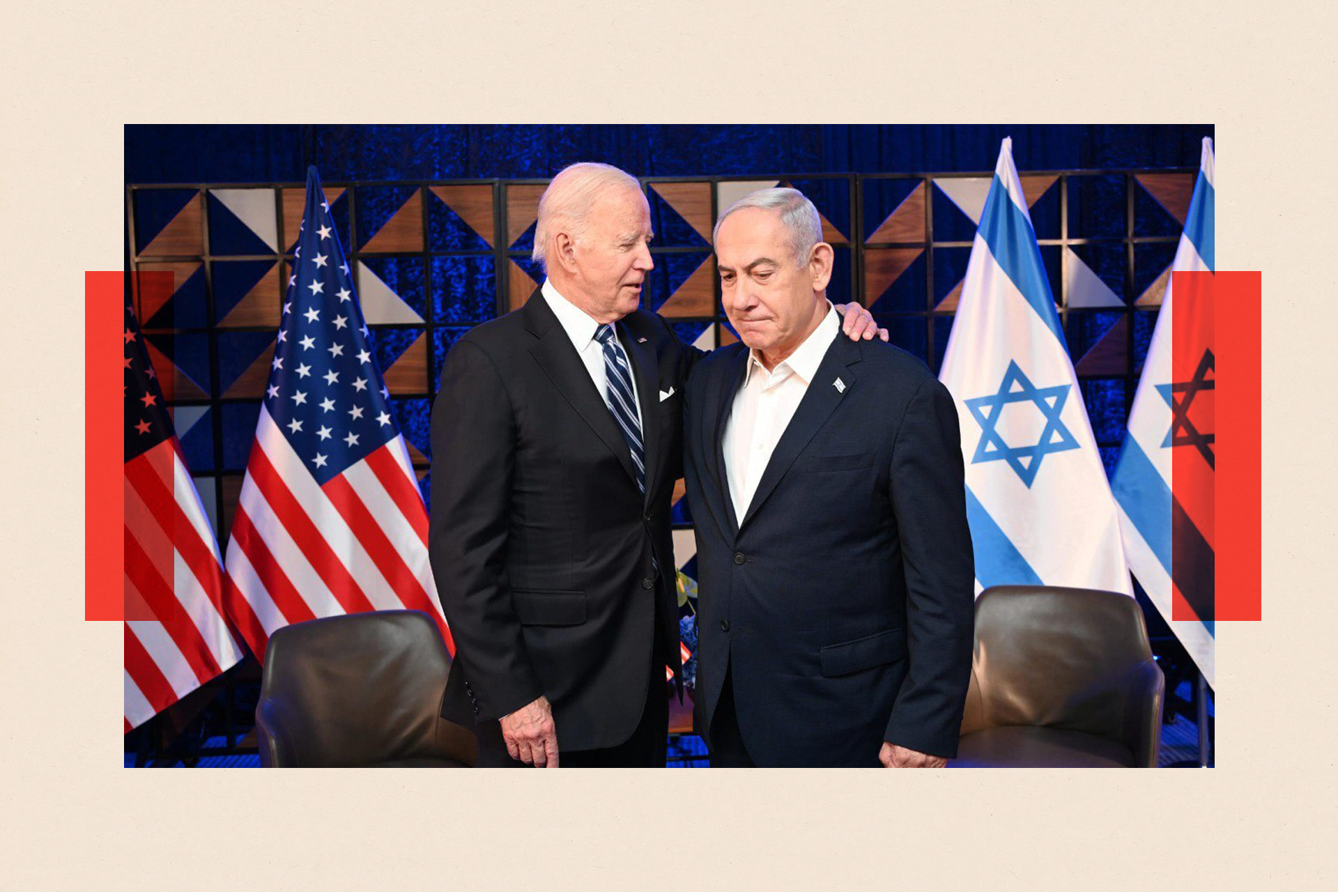  US President Joe Biden (L) and Prime Minister Benjamin Netanyahu (R) meet in Tel Aviv