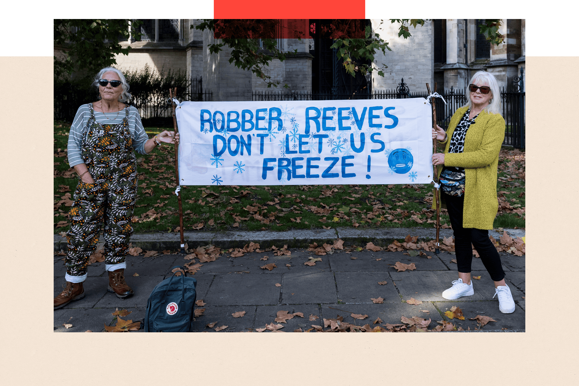 Campaigners demonstrate outside the Houses of Parliament against the government's cut to the winter fuel payments on 7 October 2024.