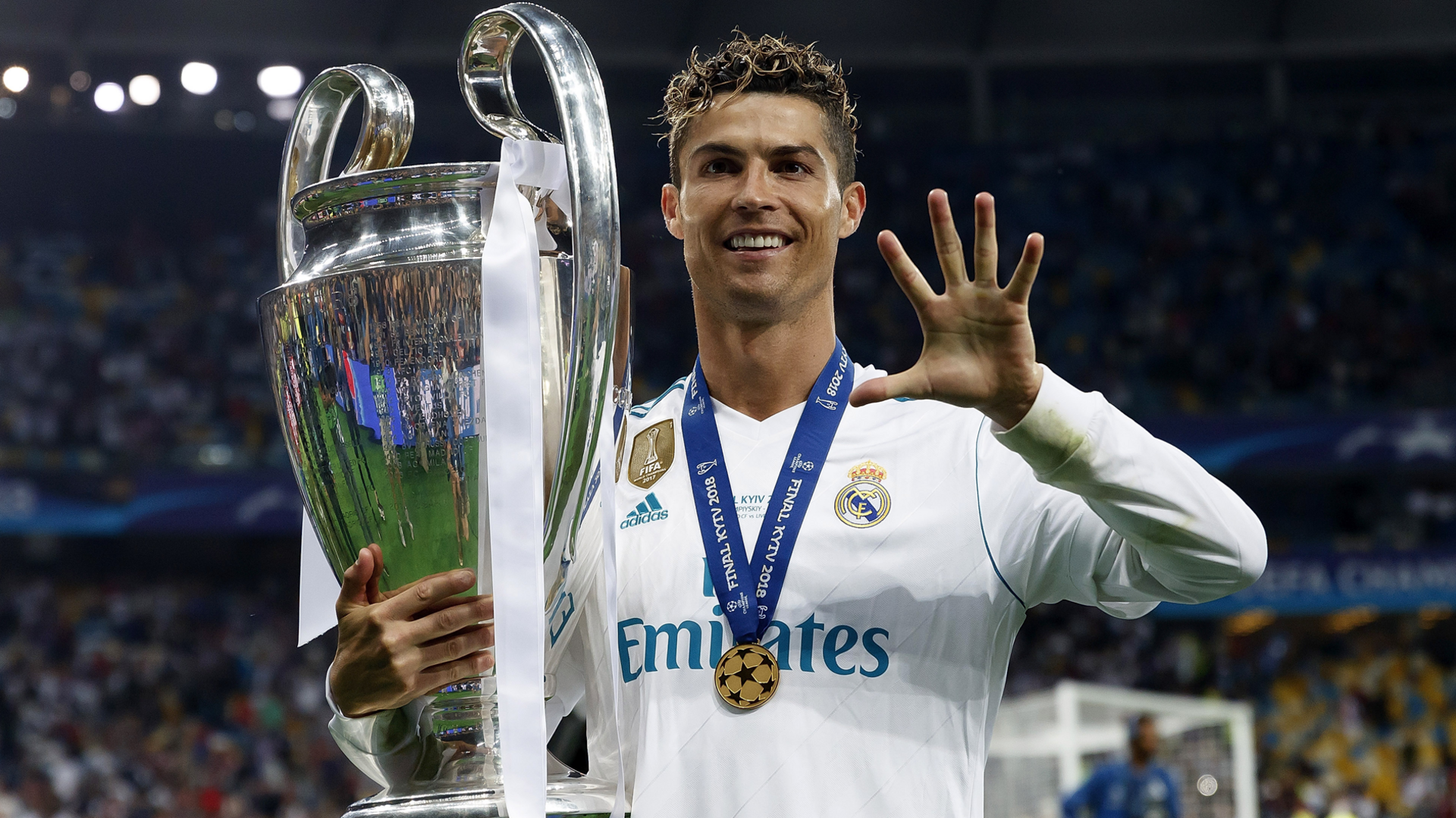 Cristiano Ronaldo holds the 2018 Champions League trophy