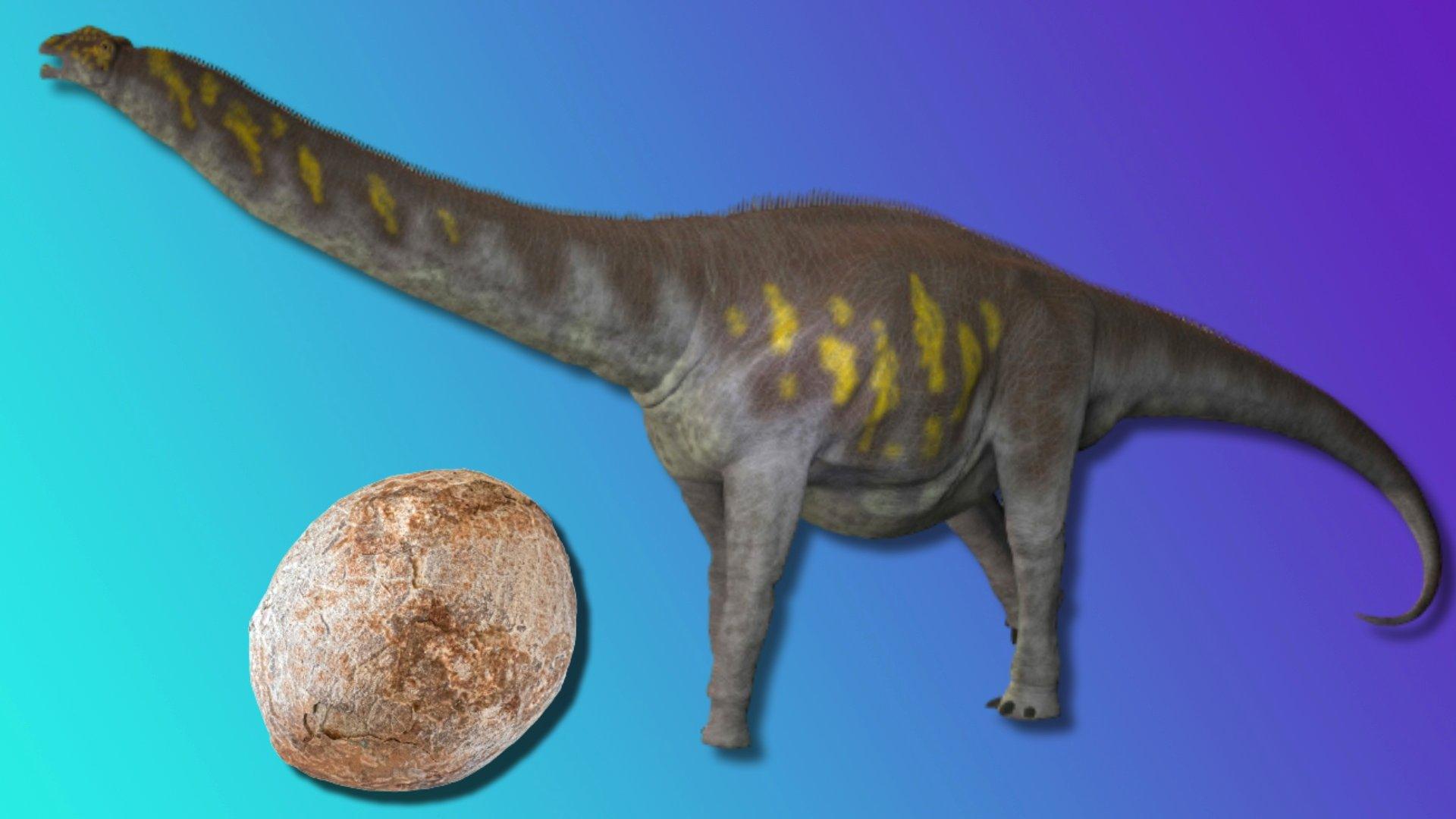 A artists impression of a titanosaur and fossilised egg