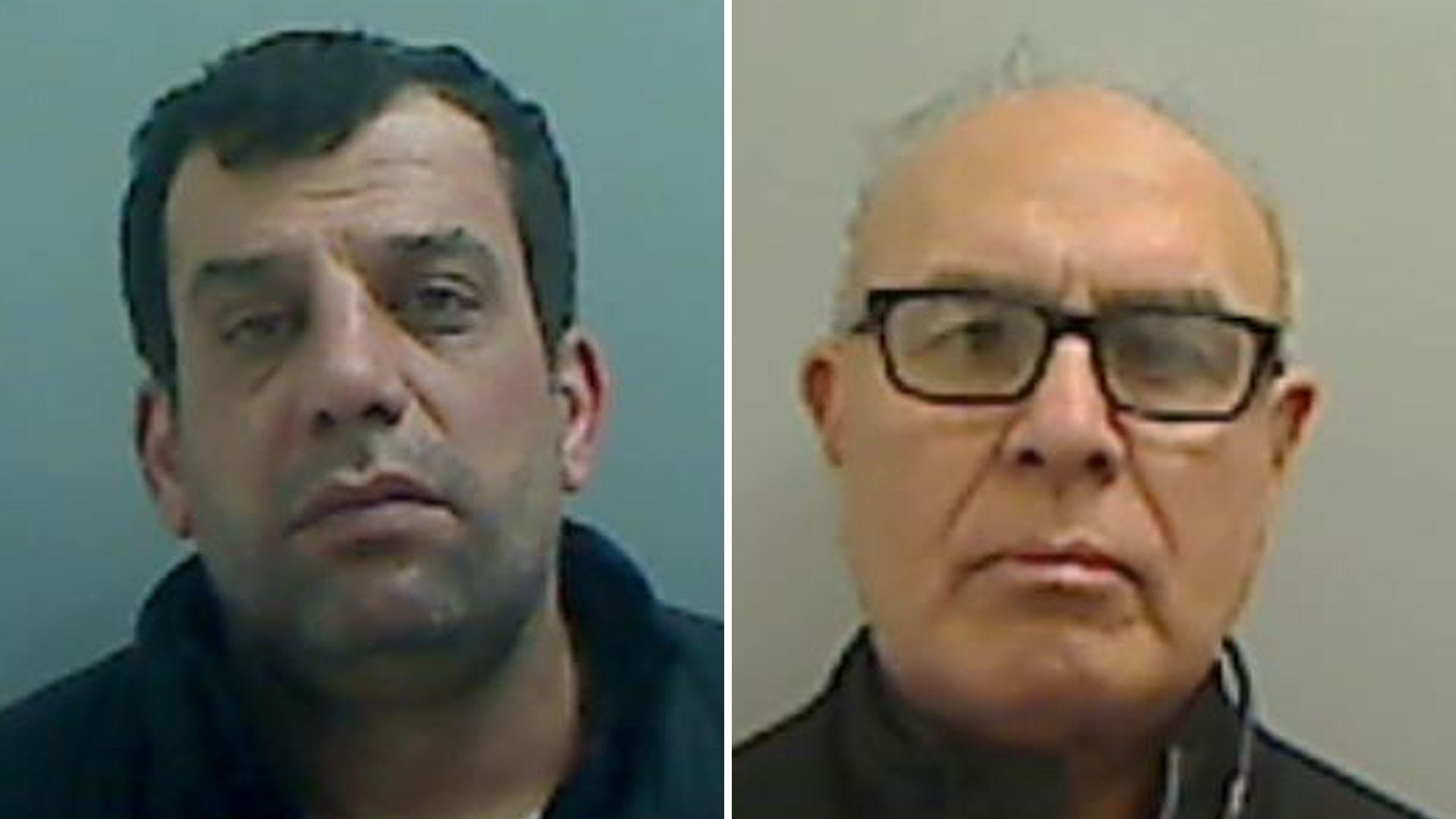 Pareiz Abdullah and Gurprit Kahlon Singh; mugshots of two men, one with dark hair and the other, largely bald, wearing black-rimmed glasses.