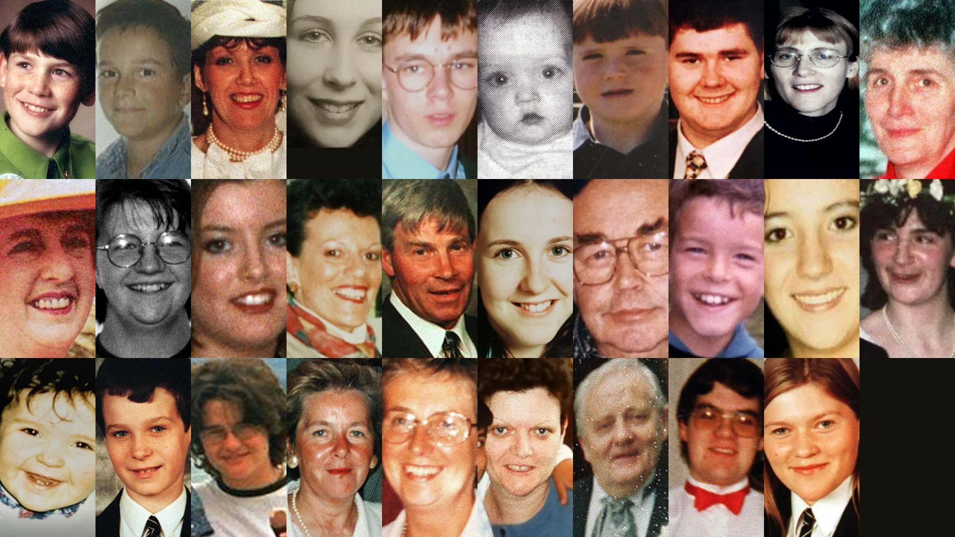 Collage of the 29 victims of the Omagh Bombing 