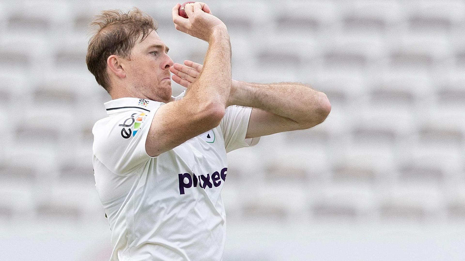 Tom Taylor bowling for Worcestershire at Lord's